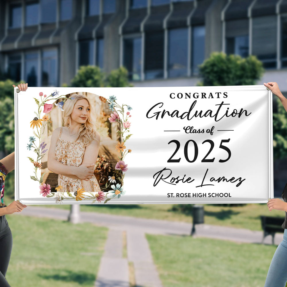 Congrats Graduation Class Of 2025 Personalized Flower Photo Banner
