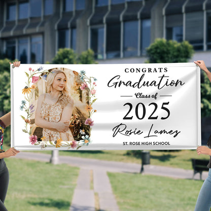 Congrats Graduation Class Of 2025 Personalized Flower Photo Banner