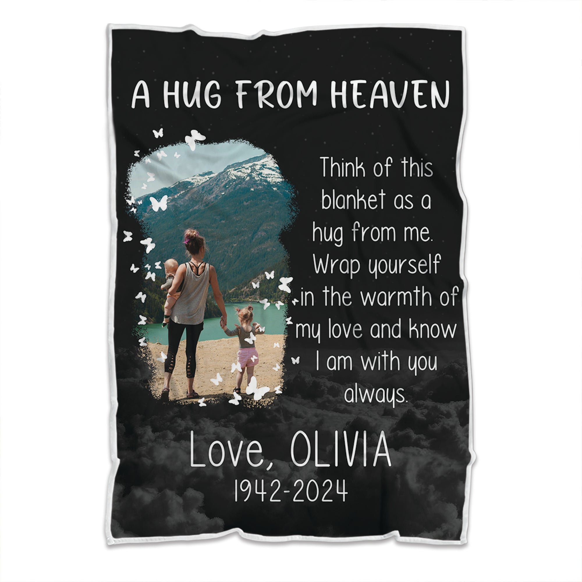 A Hug From Heaven - Custom Name and Photo Memorial Blanket - Sympathy Gift
