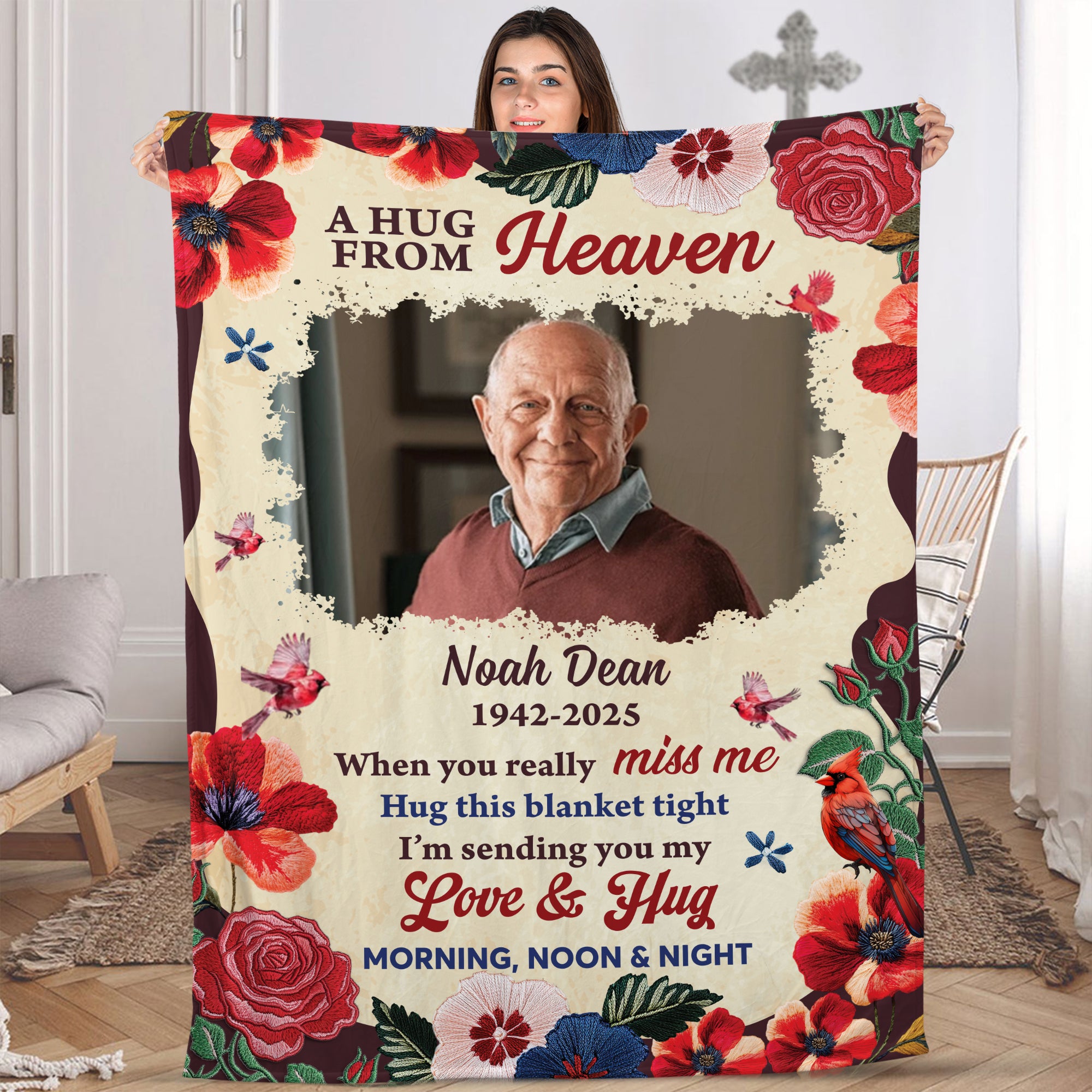 Hug From Heaven - Custom Photo Sympathy Gift - Personalized Memorial Custom Blanket