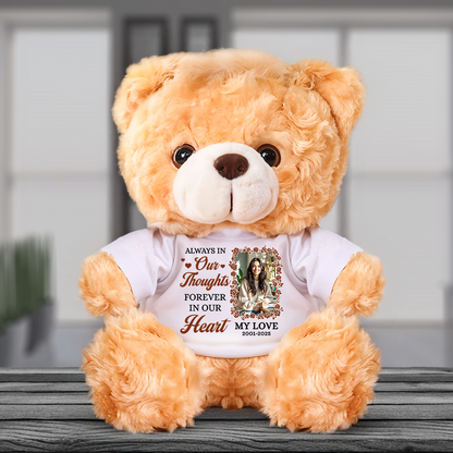 Forever In Our Hearts - Personalized Memorial Bear Plush - Custom Photo and Name Bear