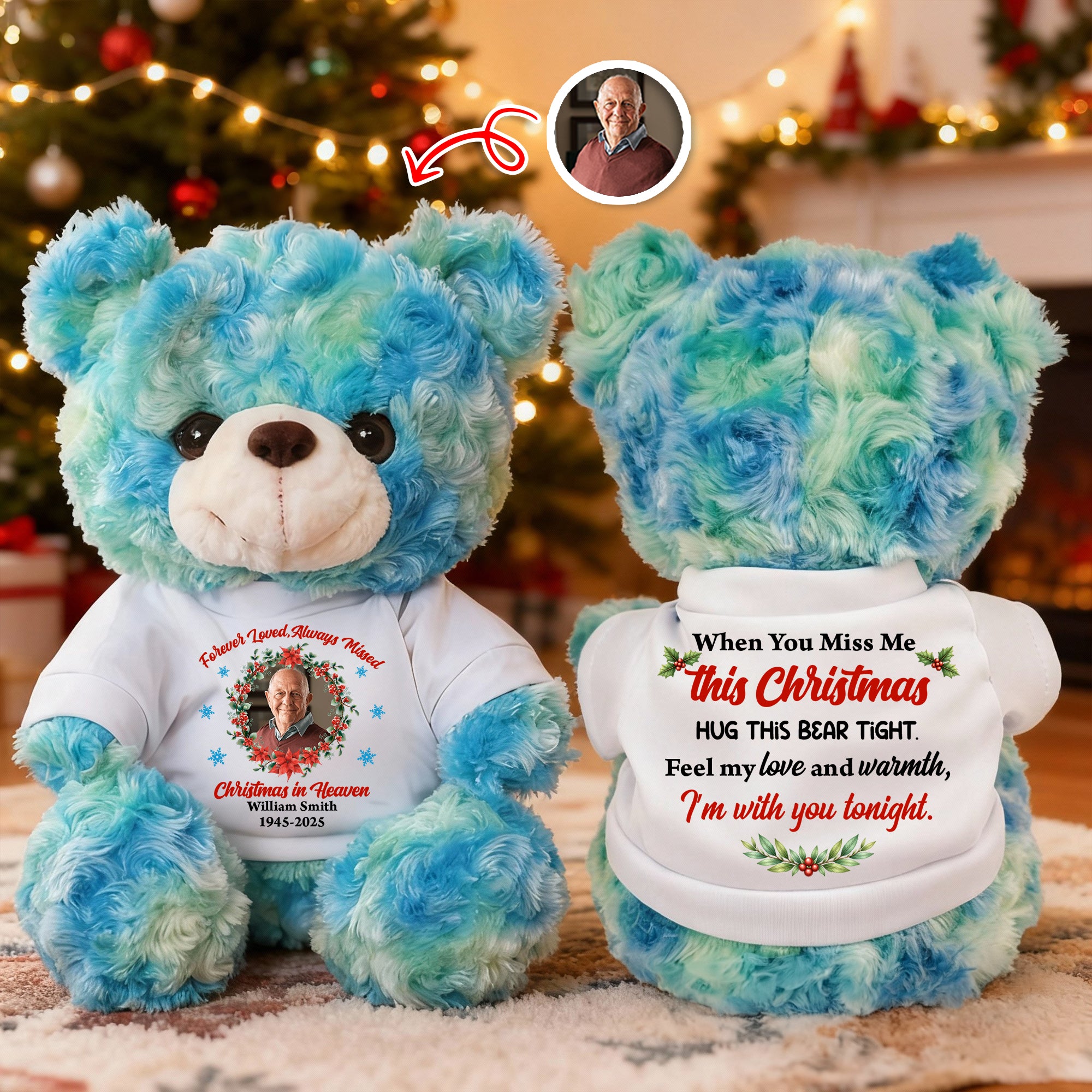 When You Miss Me This Christmas - Sympathy Gift - Custom Name and Photo - Personalized Bear Plush