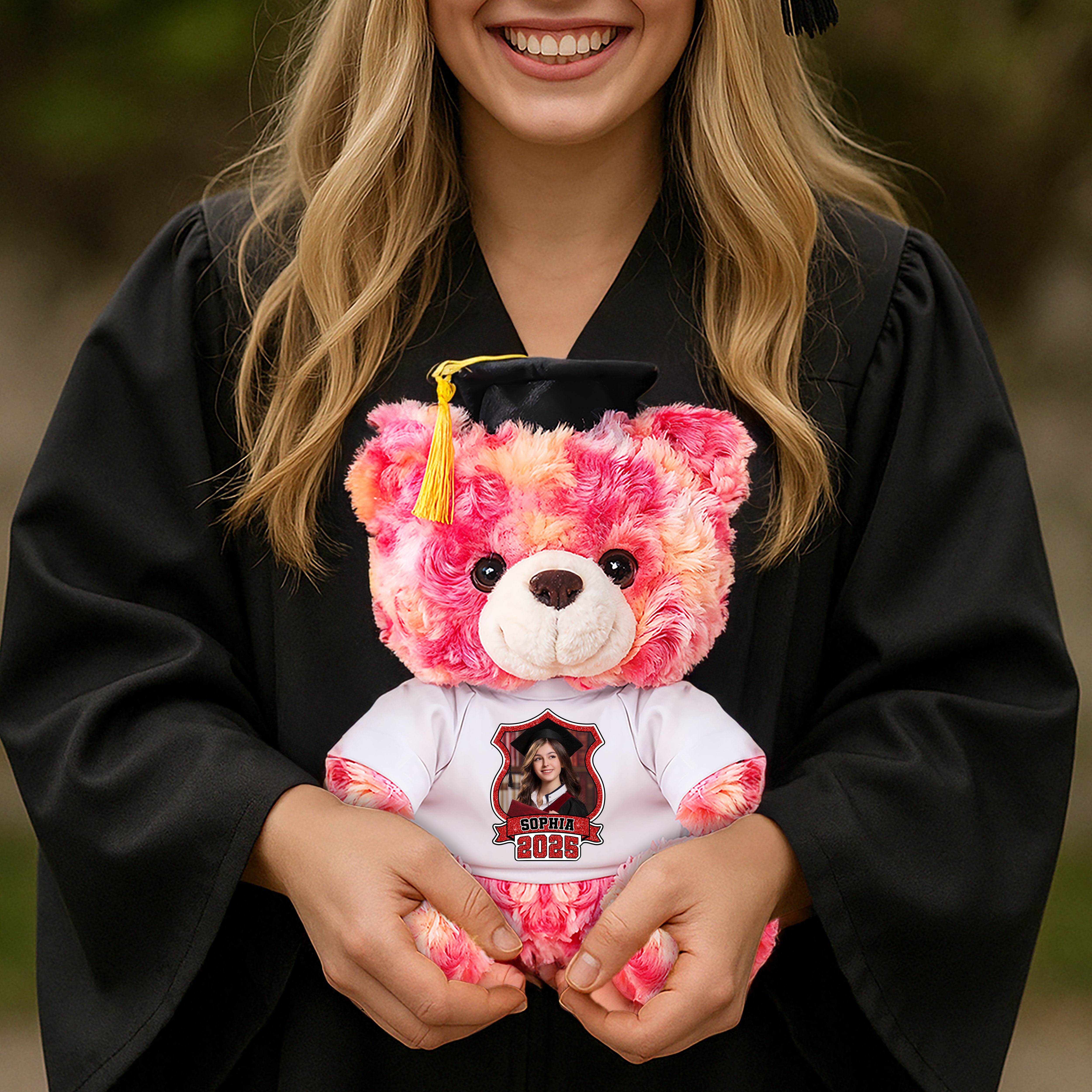 2025 Graduation Gift - Custom Photo and Name Teddy Bear Plush - Graduate Bear With Cap