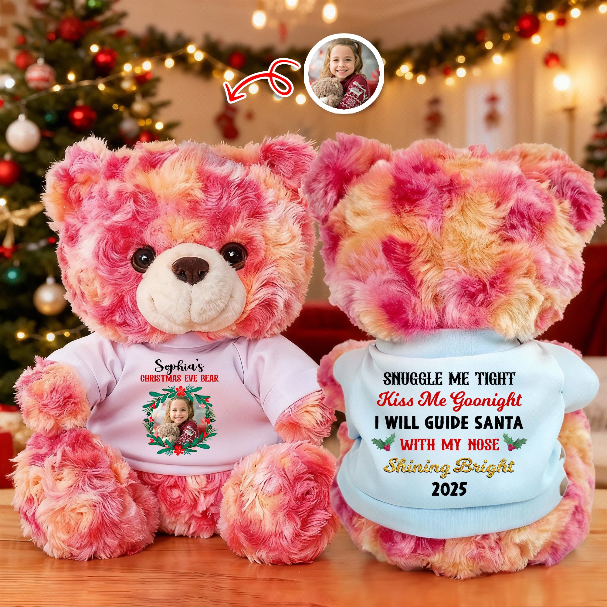 My Christmas Eve Bear - Custom Name and Photo - Personalized Bear Plush