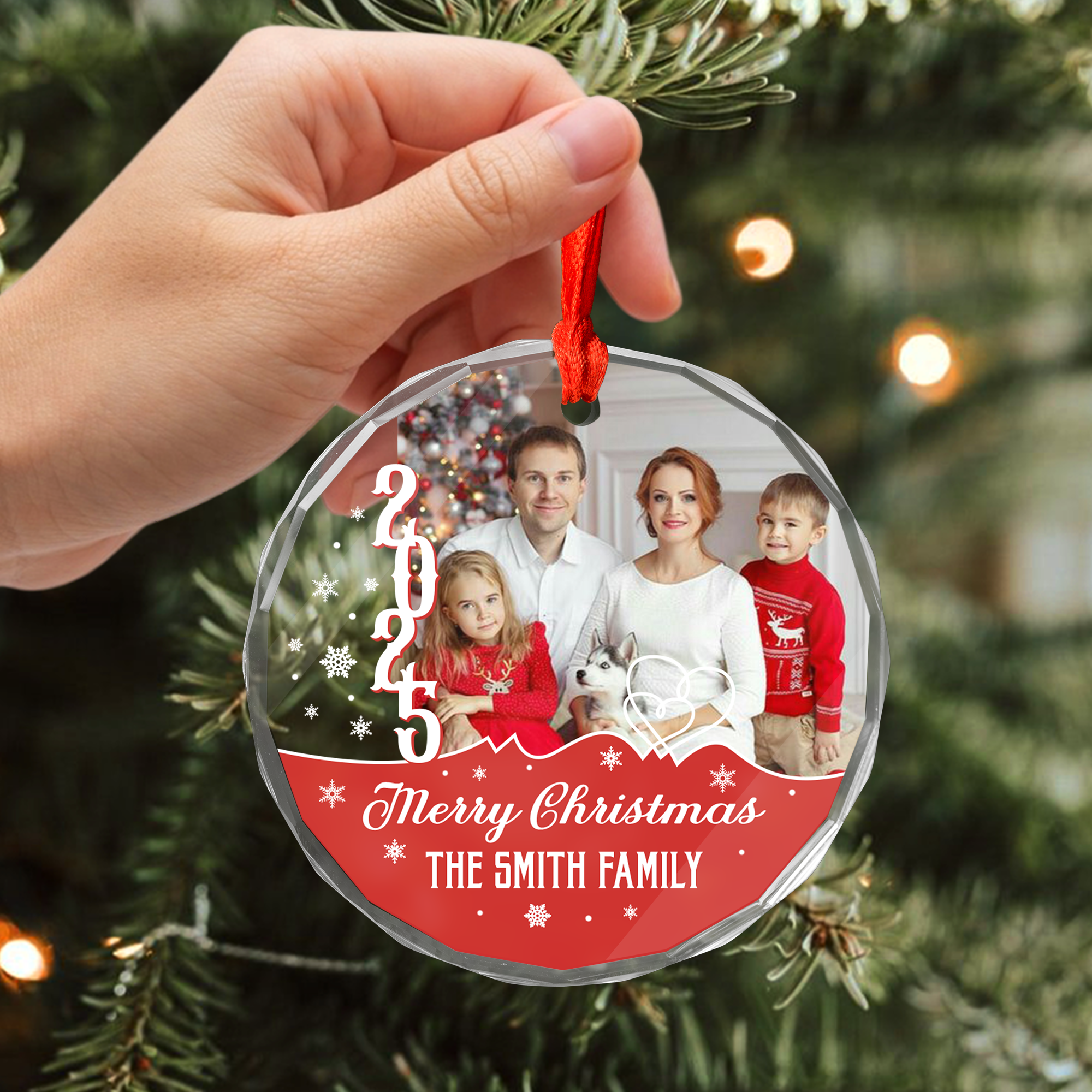 Custom Name and Family Photo - Personalized Glass Ornament - Christmas Gift