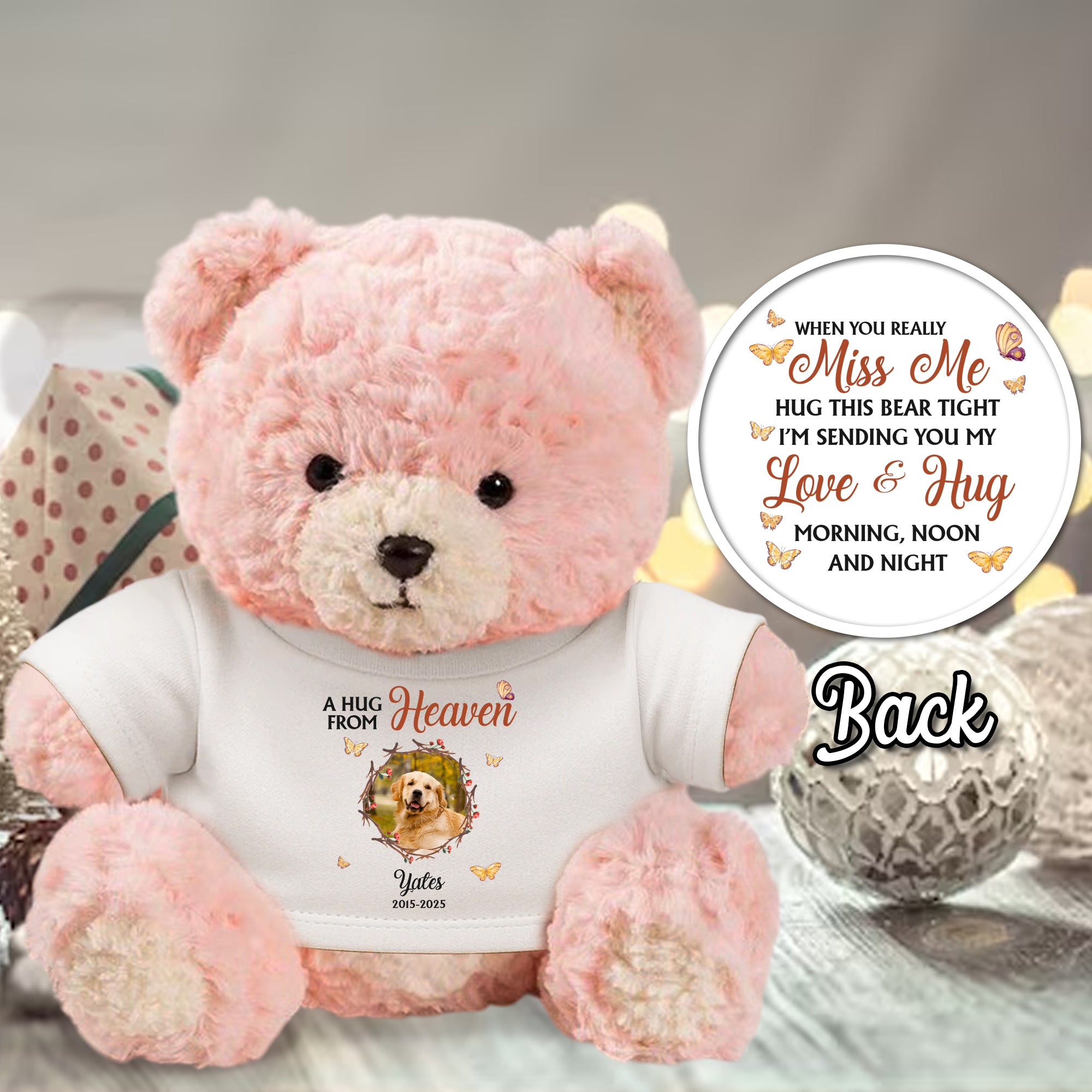 A Hug From Heaven - Memorial Bear Plush - Custom Photo Cute Bear