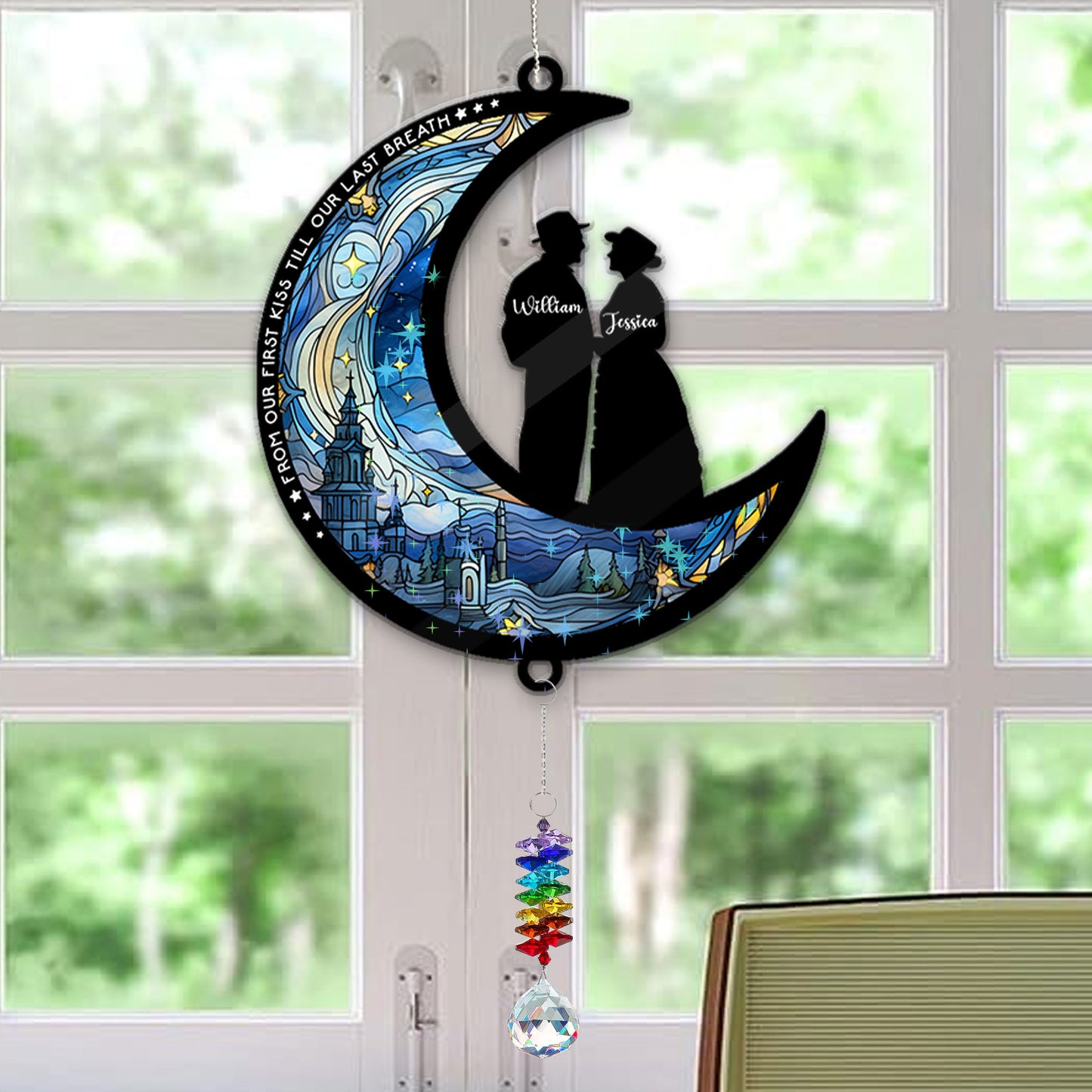Our First Kiss And Last Breath - Ornament Hanging Piece With Crystal Charm - Couple Gift