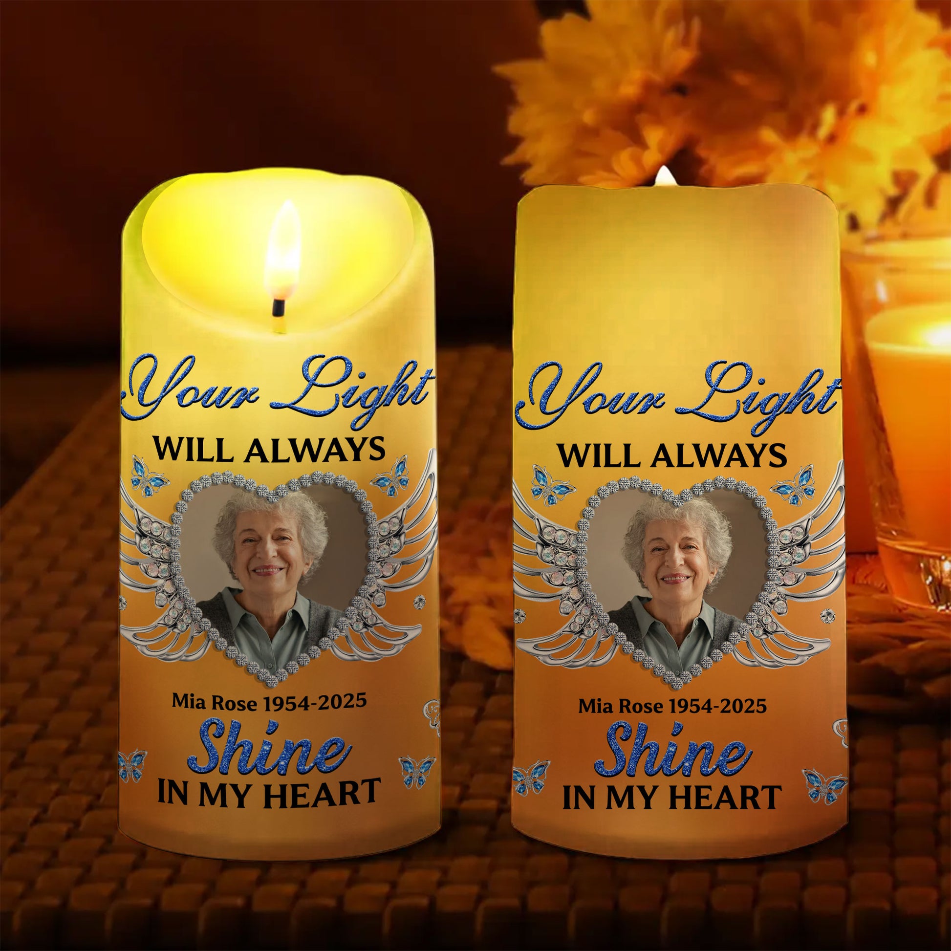 Custom Name and Photo Memorial Gift - Personalizes Memorial Photo LED Candle - Memorial Gift