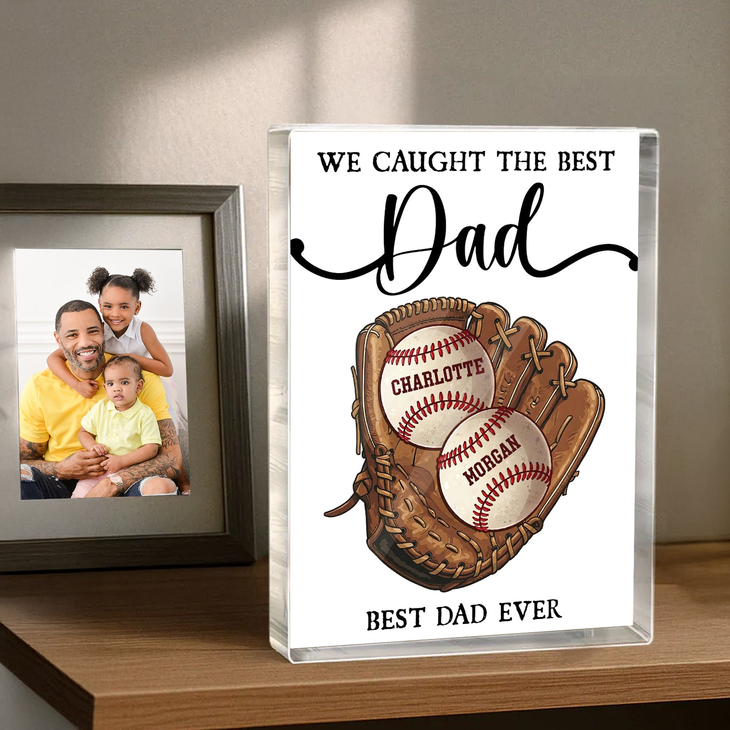 Personalized Baseball Dad Name Gift - Custom Shape Acrylic Block Plaque