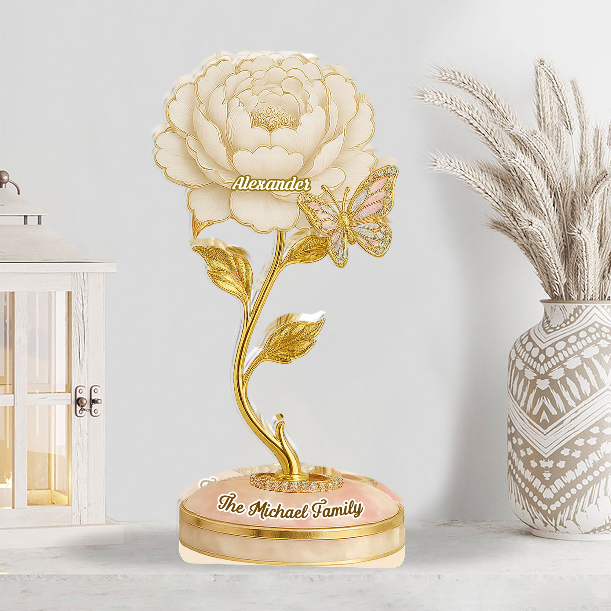 Our Family Flower - Personalized Custom Shaped Acrylic Plaque - Peony Flowers