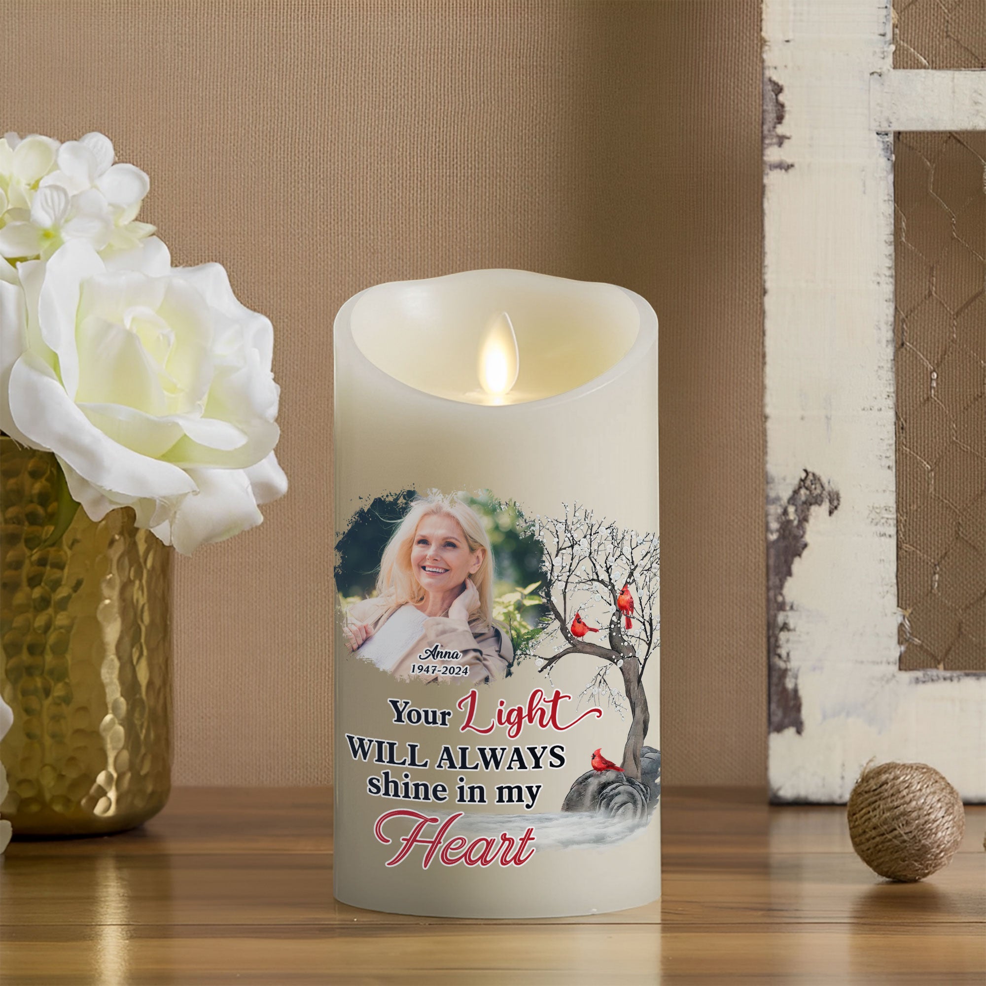 Your light will always shine - Personalizes Photo LED Candle