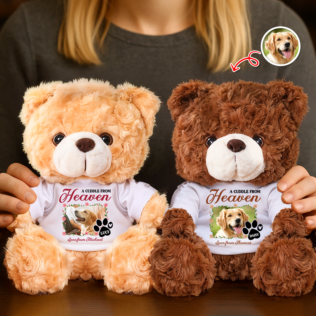 A Cuddle From Heaven - Memorial Gift - Custom Name and Photo Teddy Bear