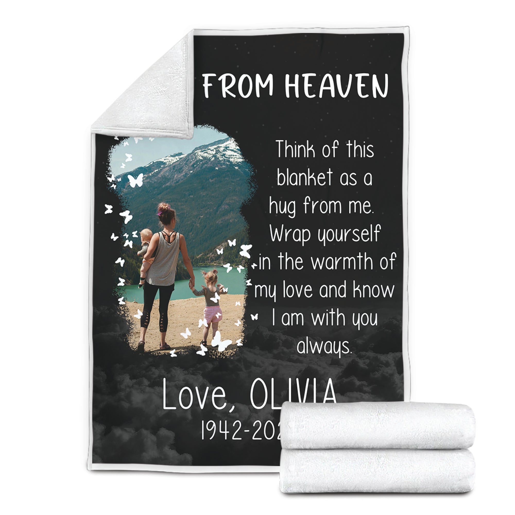 A Hug From Heaven - Custom Name and Photo Memorial Blanket - Sympathy Gift