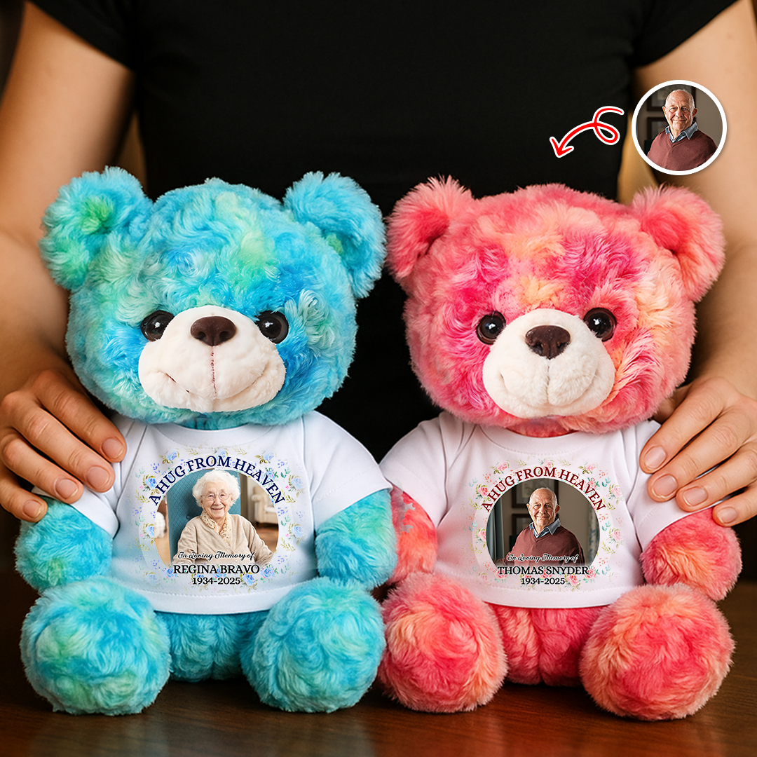 A Hug From Heaven - Memorial Gift - Custom Name and Photo Teddy Bear