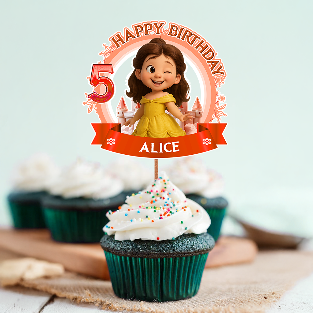 Princess Birthday - Custom Birthday Party Face Cupcake Toppers, Graduation Decorations, Physical Product