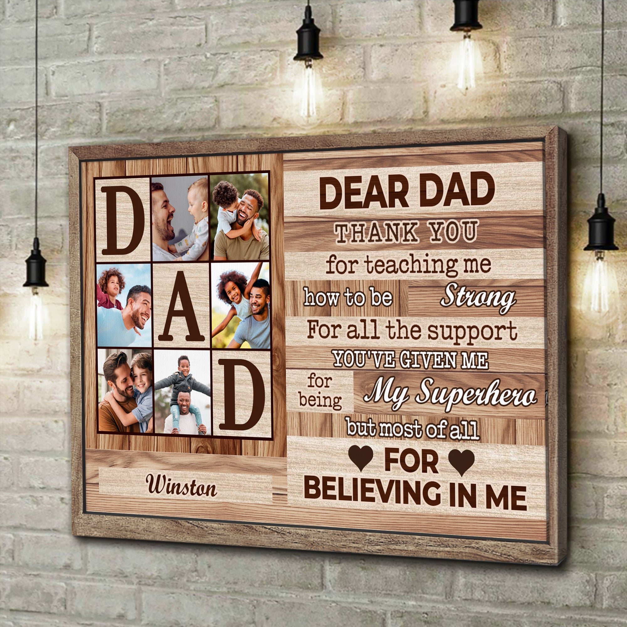 Dear Dad - Custom Name and Photo - Canvas Sign - Father Gift
