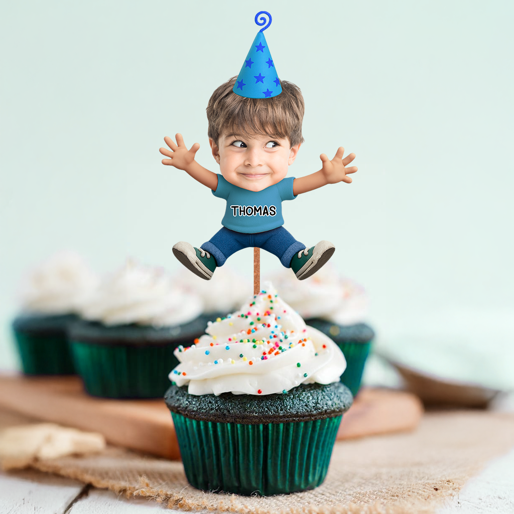 Baby Birthday Face Photo - Custom Birthday Party Face Cupcake Toppers, Graduation Decorations, Physical Product