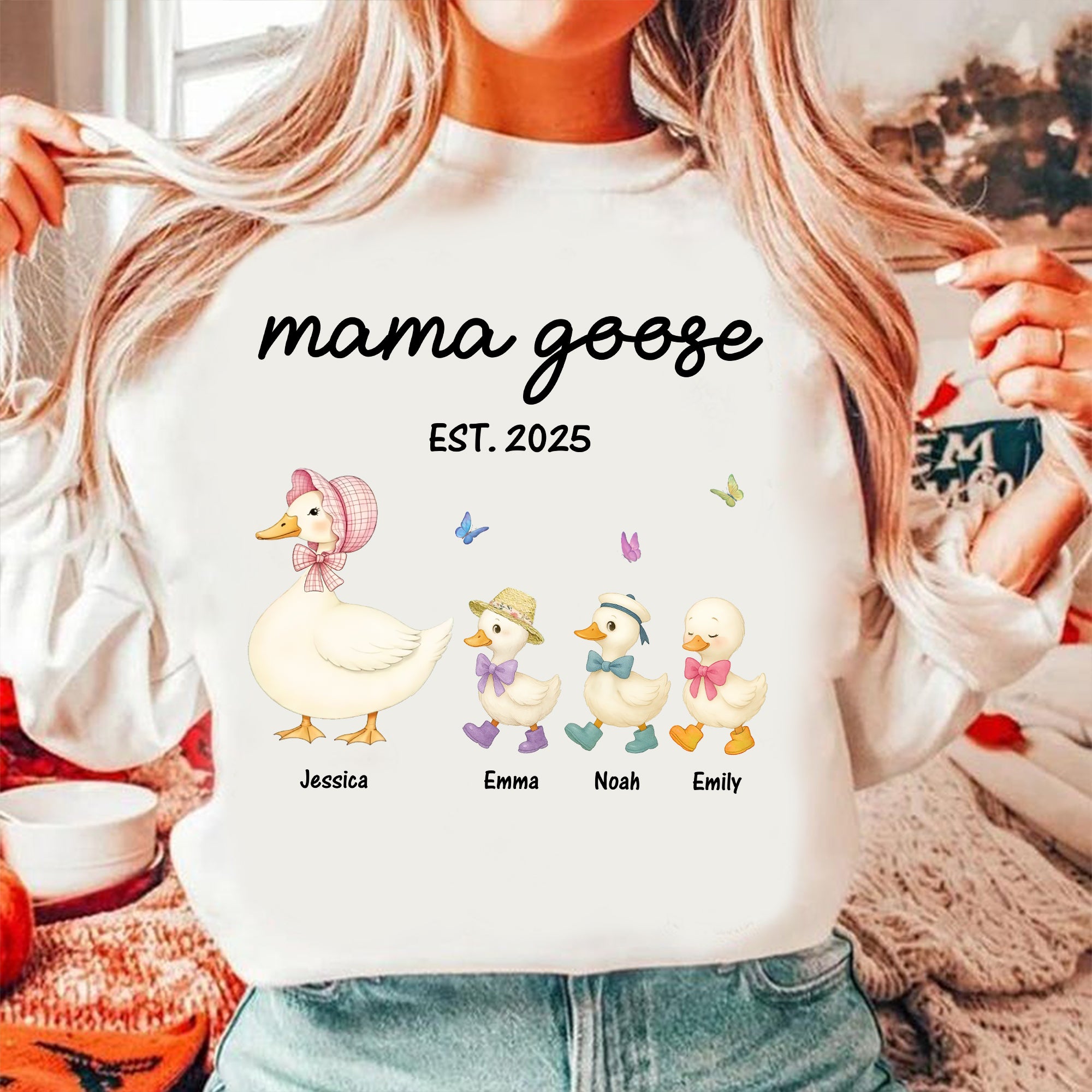 Grandma Goose Mama Goose And Kids - Custom Name Shirt - Personalized Shirt Custom T-shirt