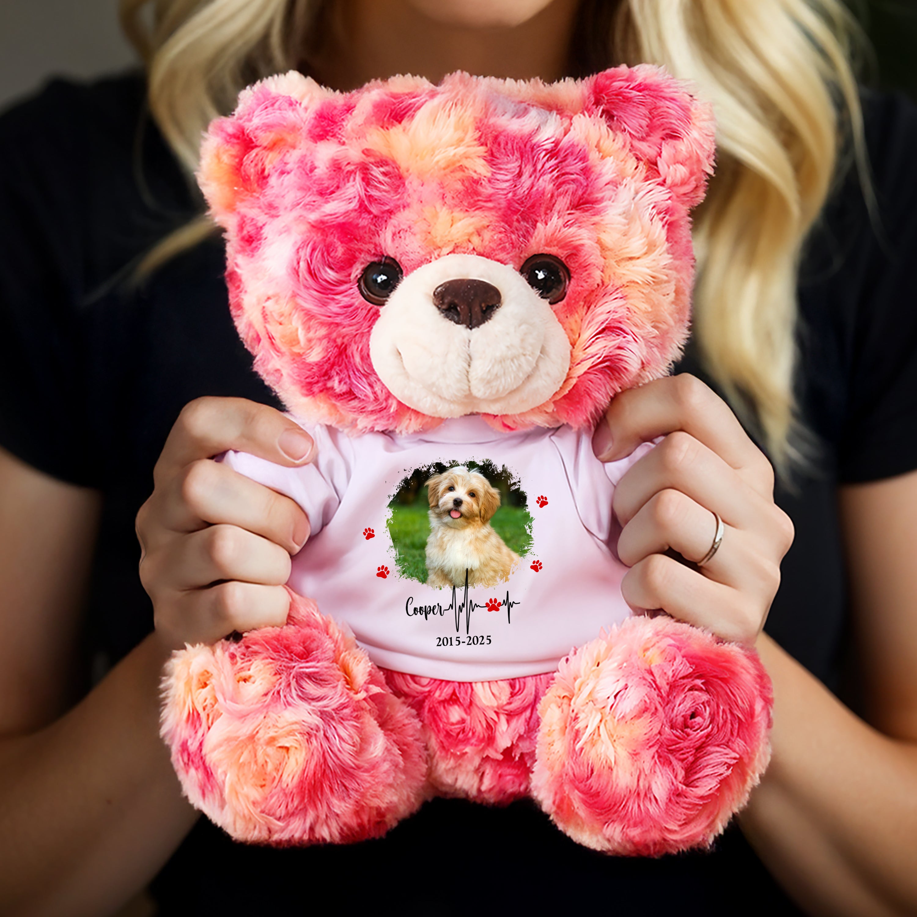 Hug This Bear I'm Here - Personalized Pet Memorial Bear Plush - Custom Name and Photo Teddy Bear