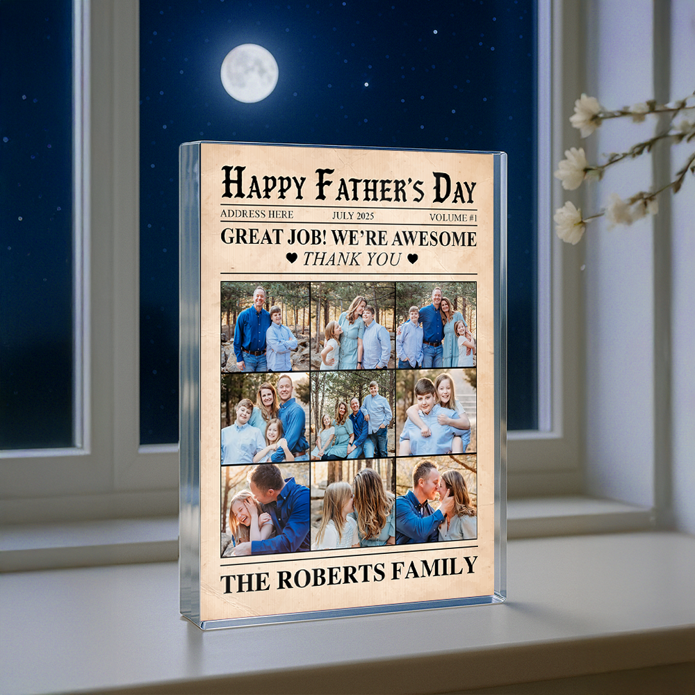 Happy Father's Day - Personalized Family Name and Photo Gift - Custom Shape Acrylic Block Plaque