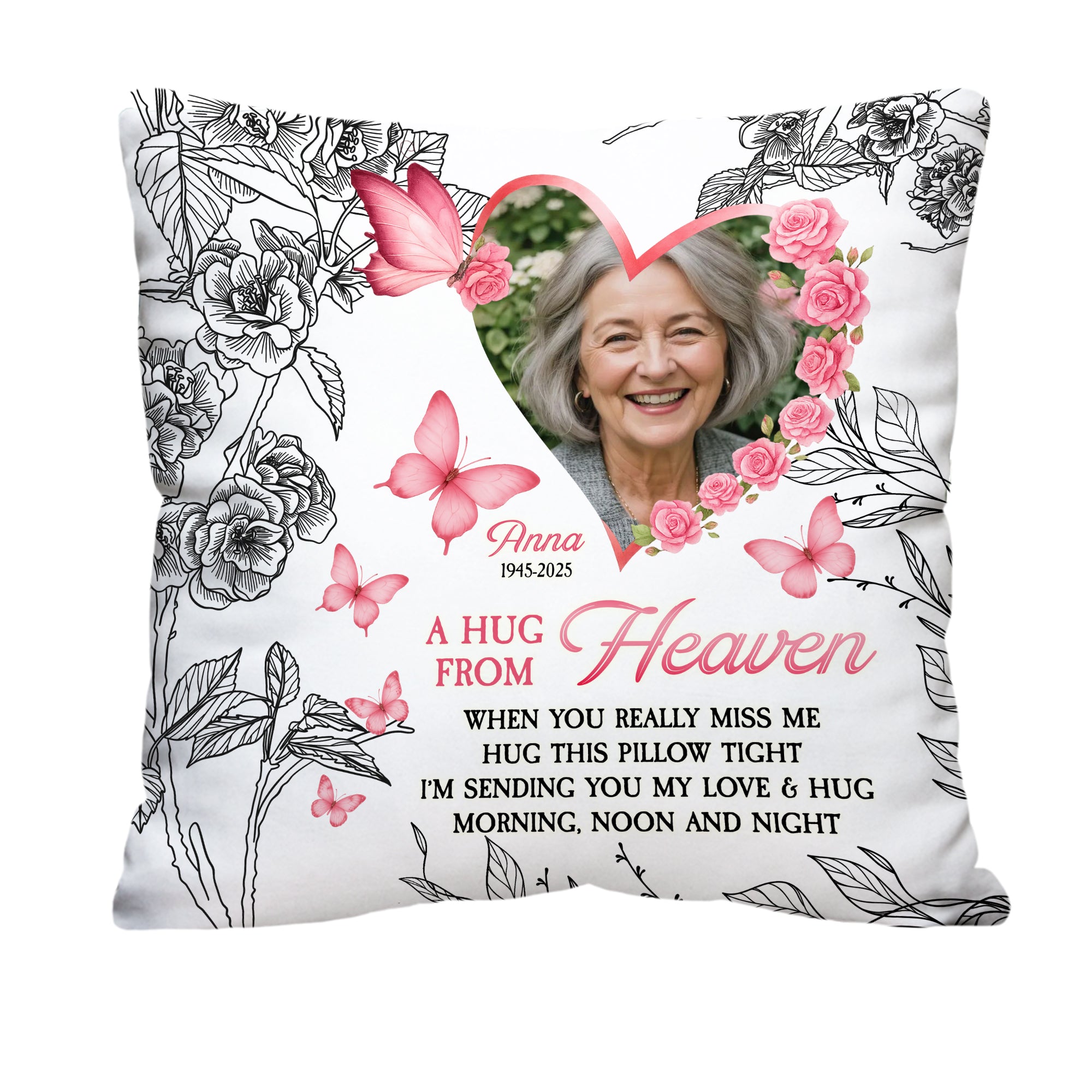 Custom Name and Photo - A Hug From Heaven - Personalized Pillow - Memorial Gift