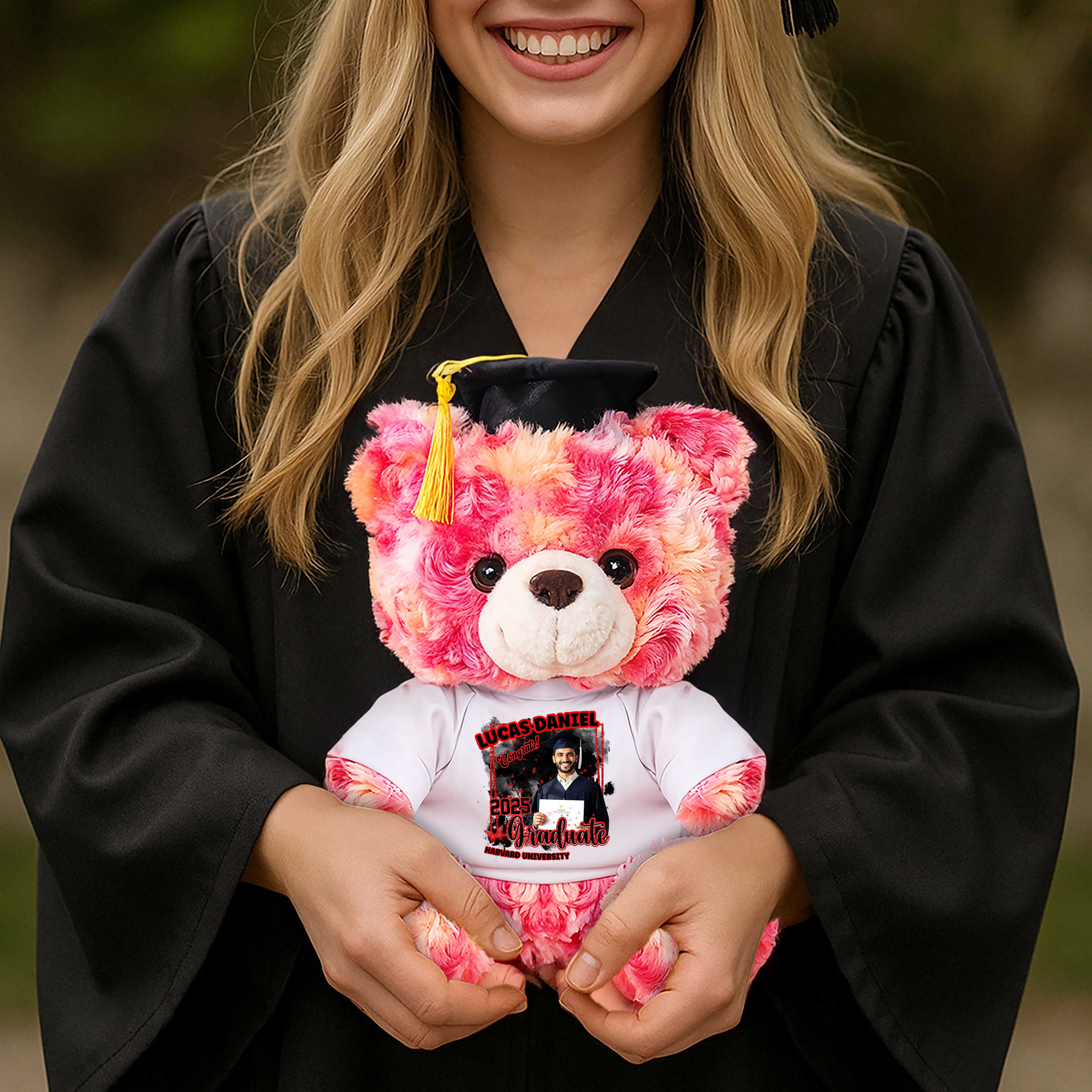 2025 Congrats Graduation Teddy Bear Plush - Custom Photo and Name  - Graduate Bear With Cap