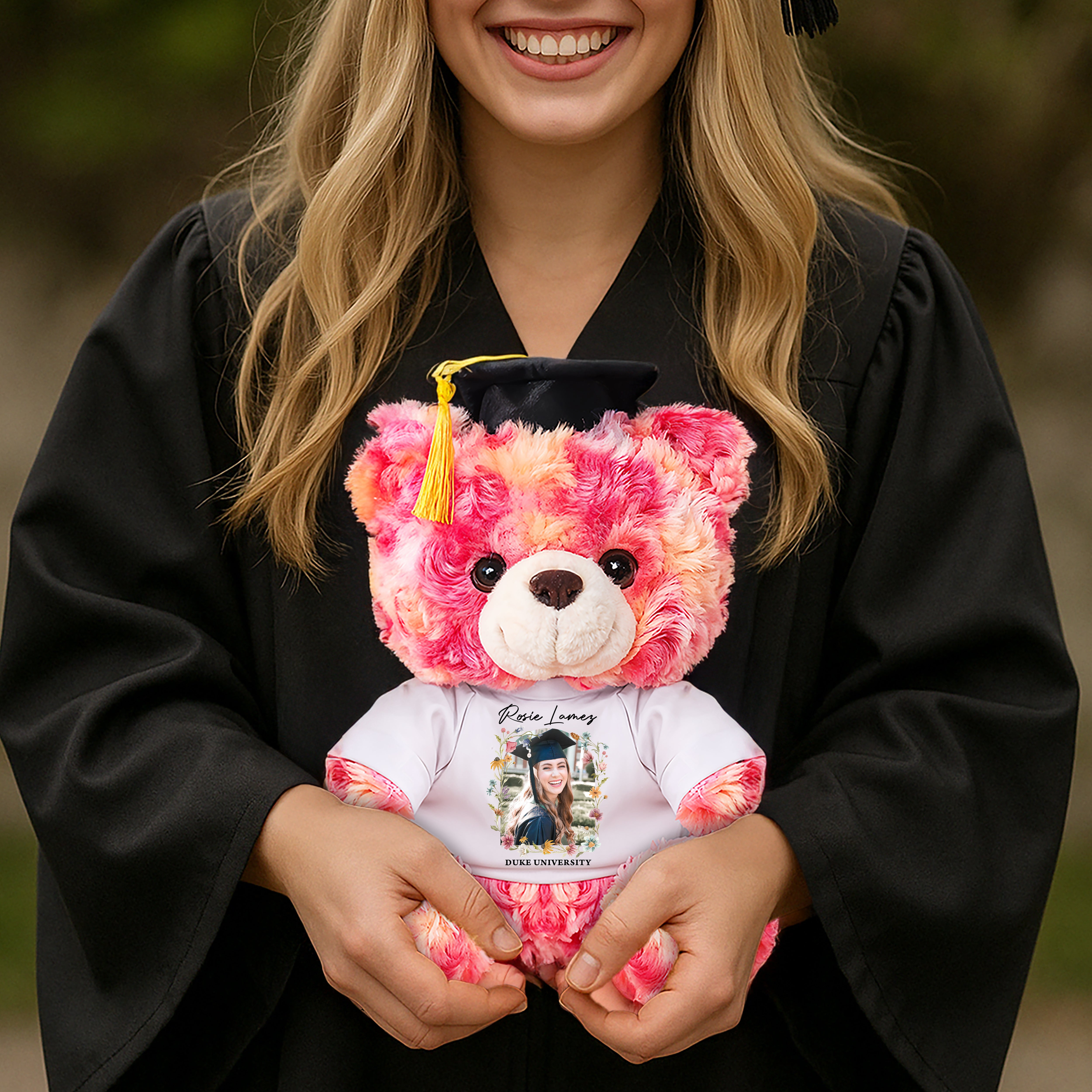 Class Of 2025 Custom Photo and Name Teddy Bear Plush - Graduate Bear With Cap