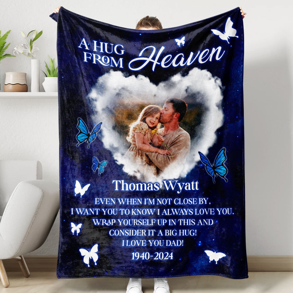 Custom Photo A Hug From Heaven - Memorial Personalized Custom Blanket - Sympathy Gift