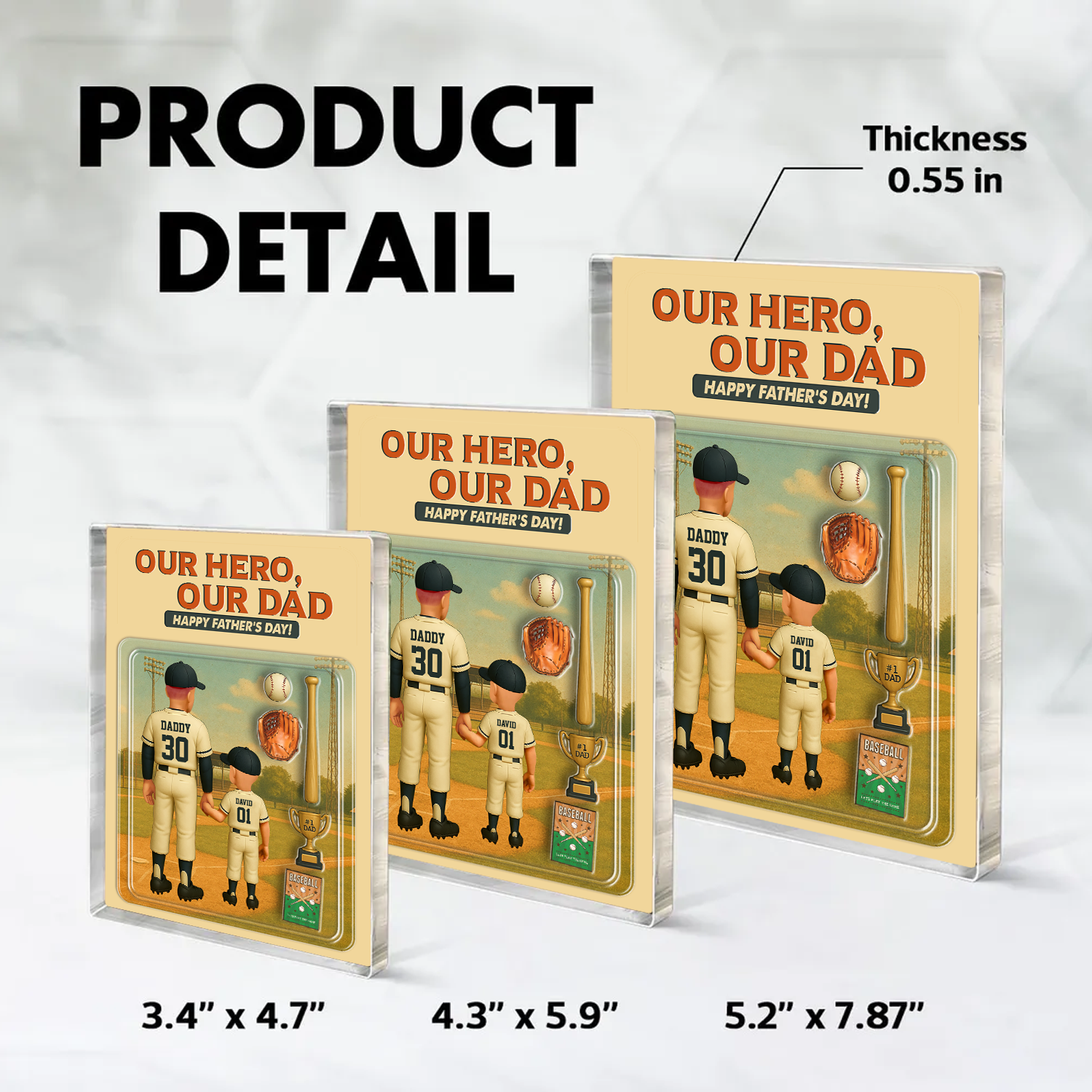 Caught The Best Dad - Personalized Baseball Dad Name Gift - Custom Shape Acrylic Block Plaque