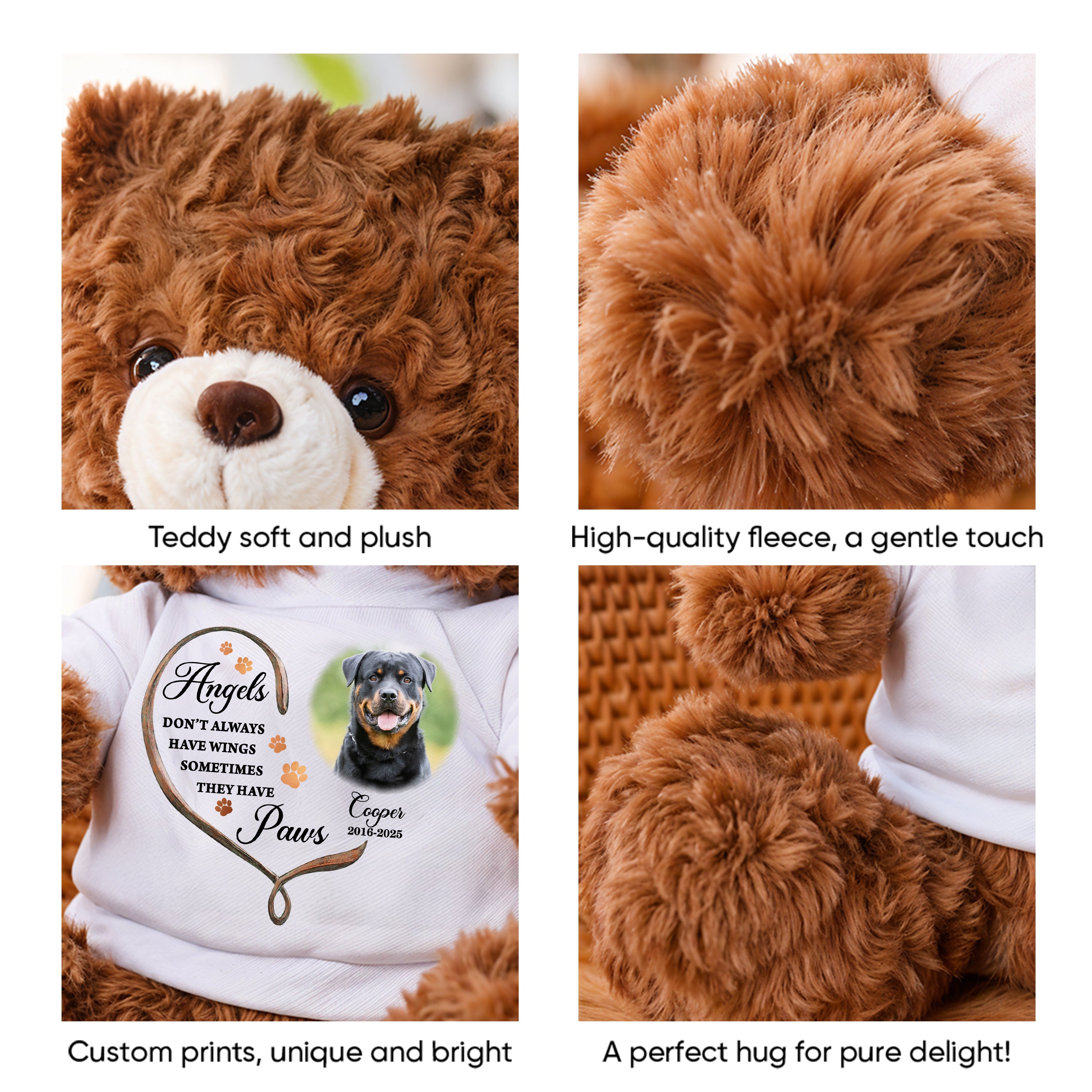 Custom Pet Name and Photo Teddy Bear - Personalized Pet Memorial Bear Plush