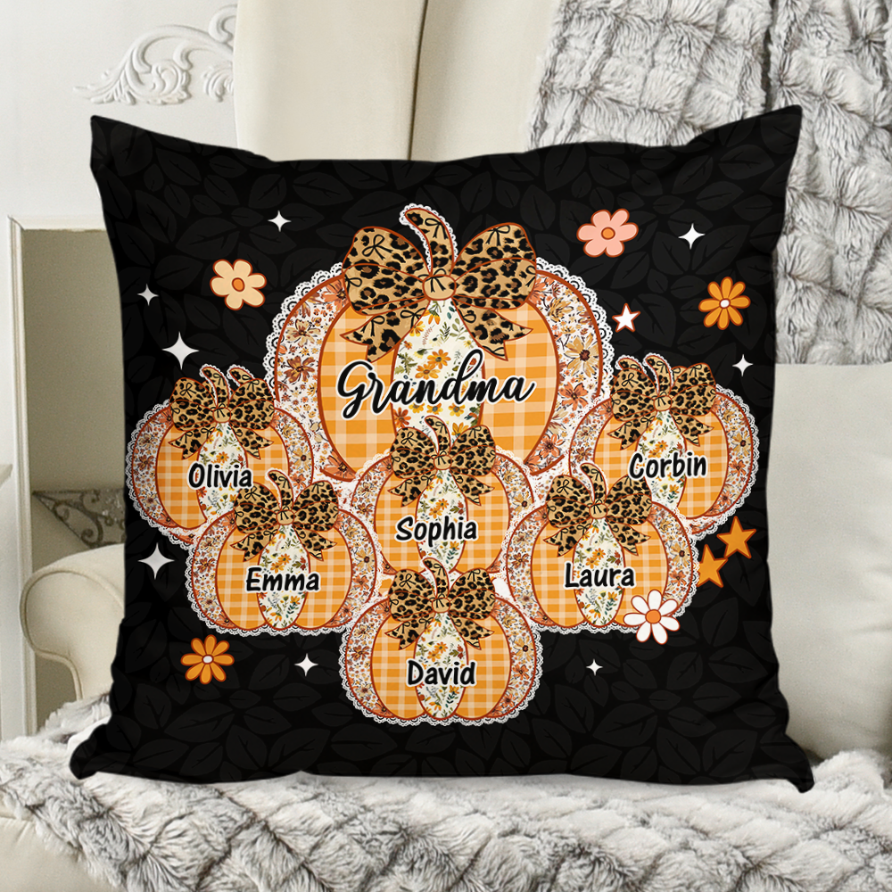 Custom Name Pumpkin Kids - Personalized Pillow - Grandma Gift