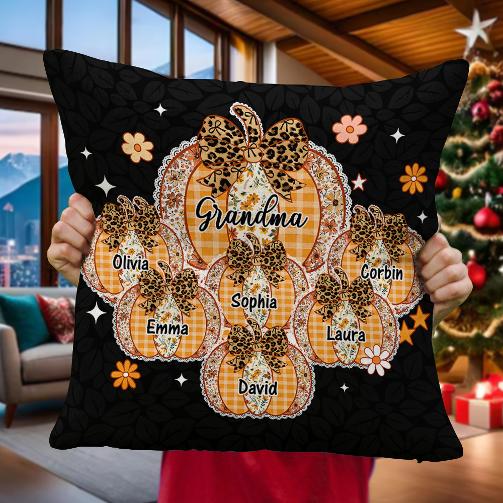 Custom Name Pumpkin Kids - Personalized Pillow - Grandma Gift
