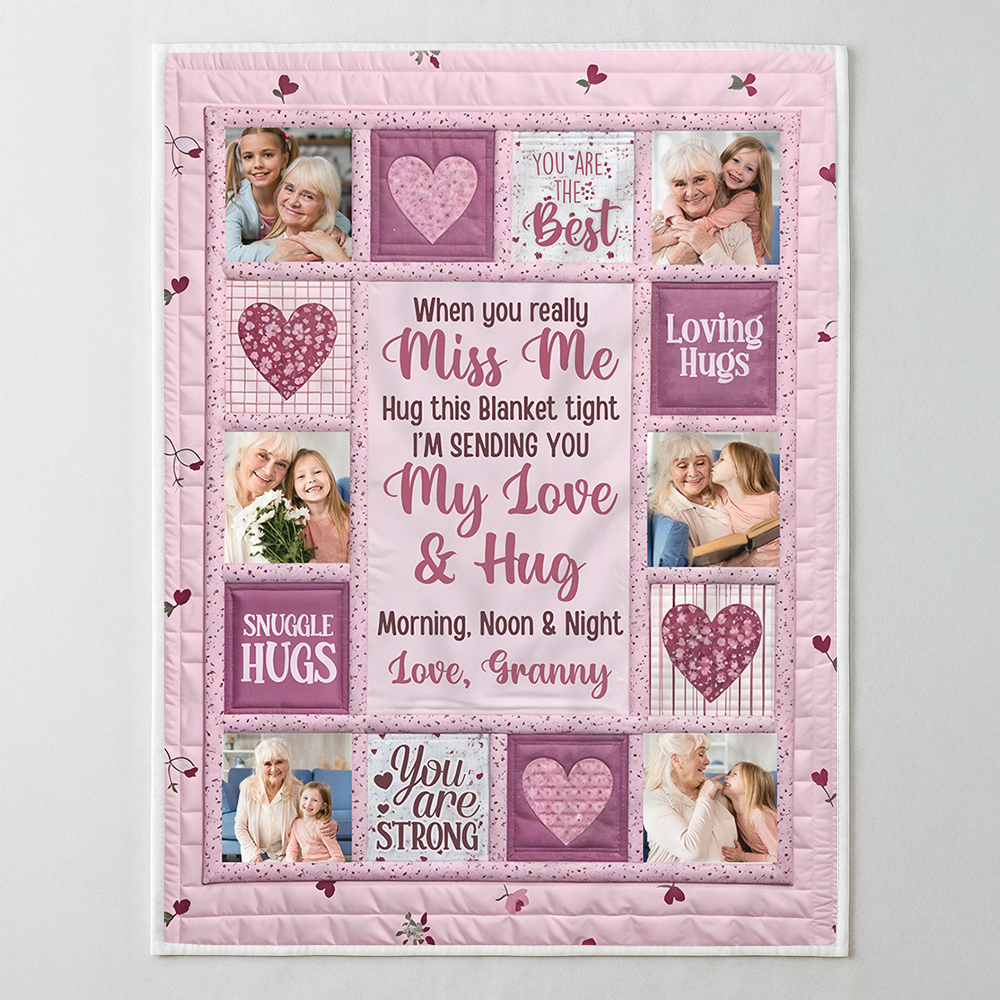 Sending You My Love and Hug - Custom Name and Photo Memorial Blanket - Christmas Gift