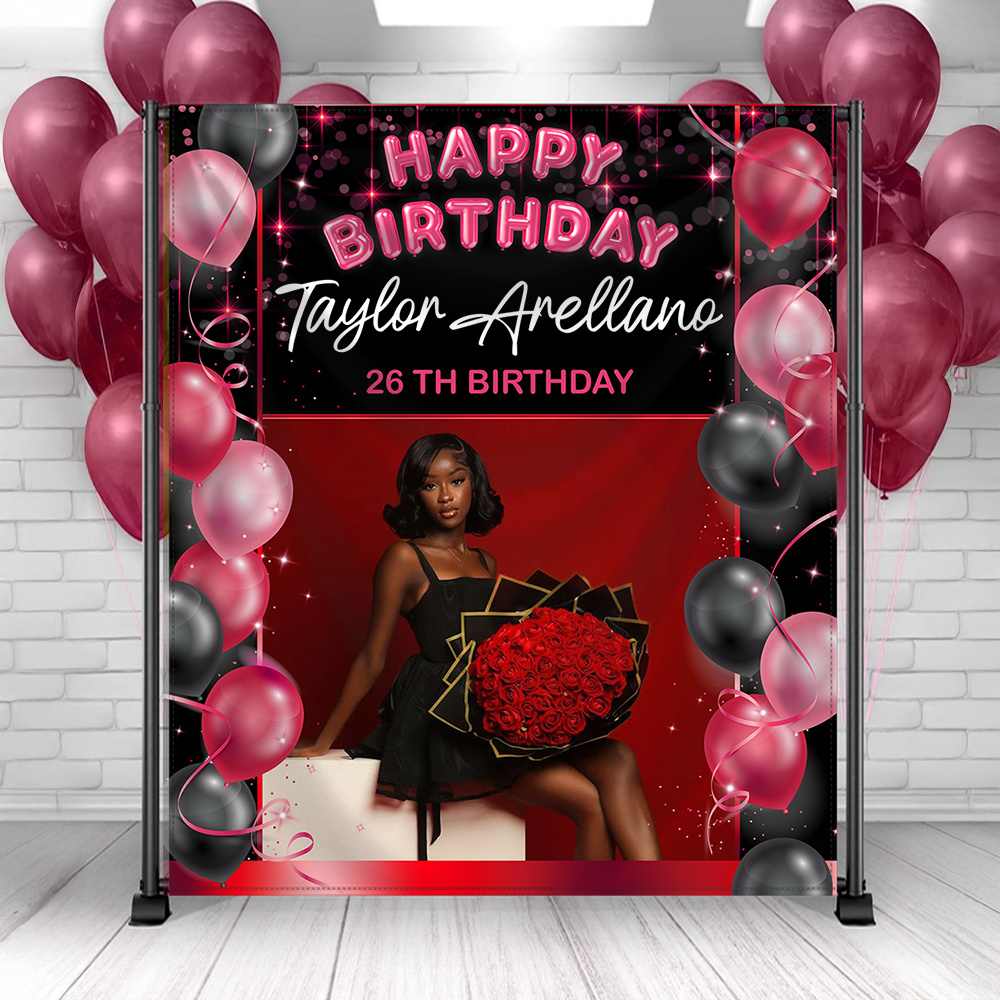 Happy Birthday - Personalized Birthday Backdrop, Custom Birthday Party Decorations