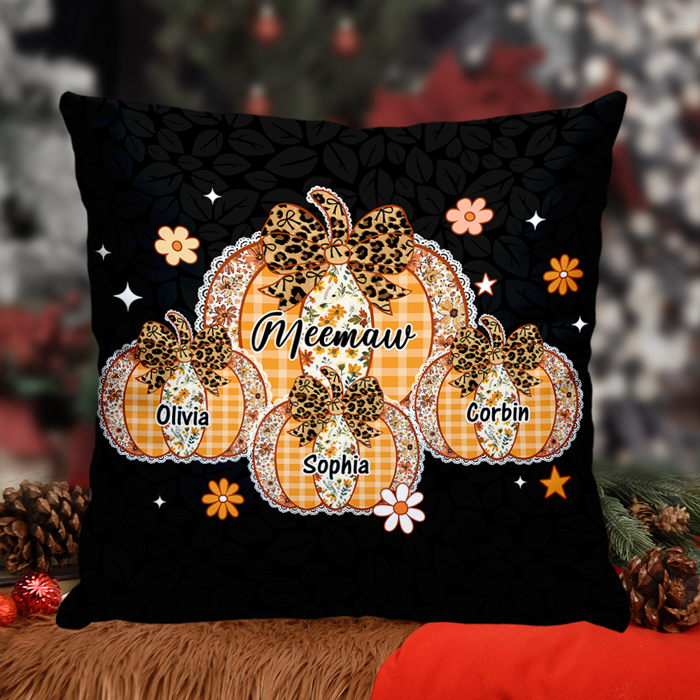 Custom Name Pumpkin Kids - Personalized Pillow - Grandma Gift