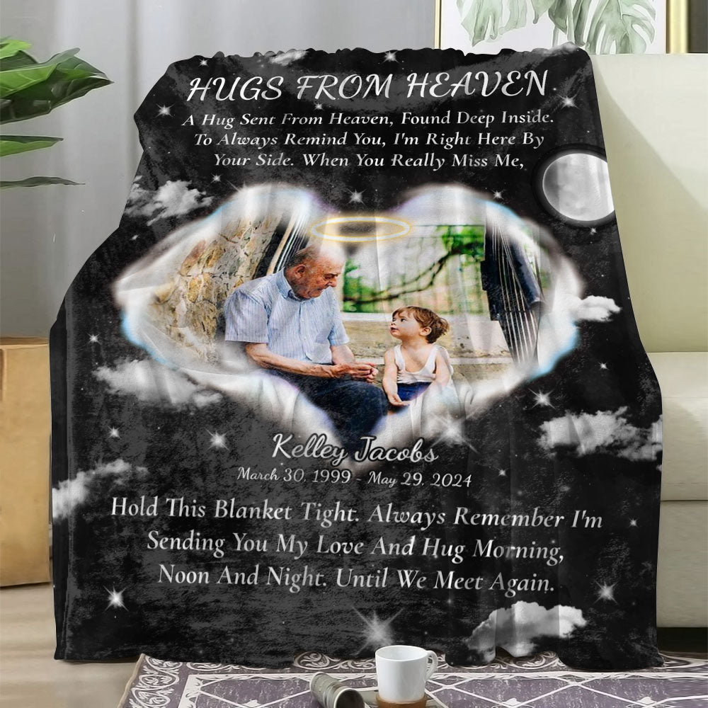 Hugs From Heaven - Custom Memorial Gift - Personalized Memorial Custom Blanket