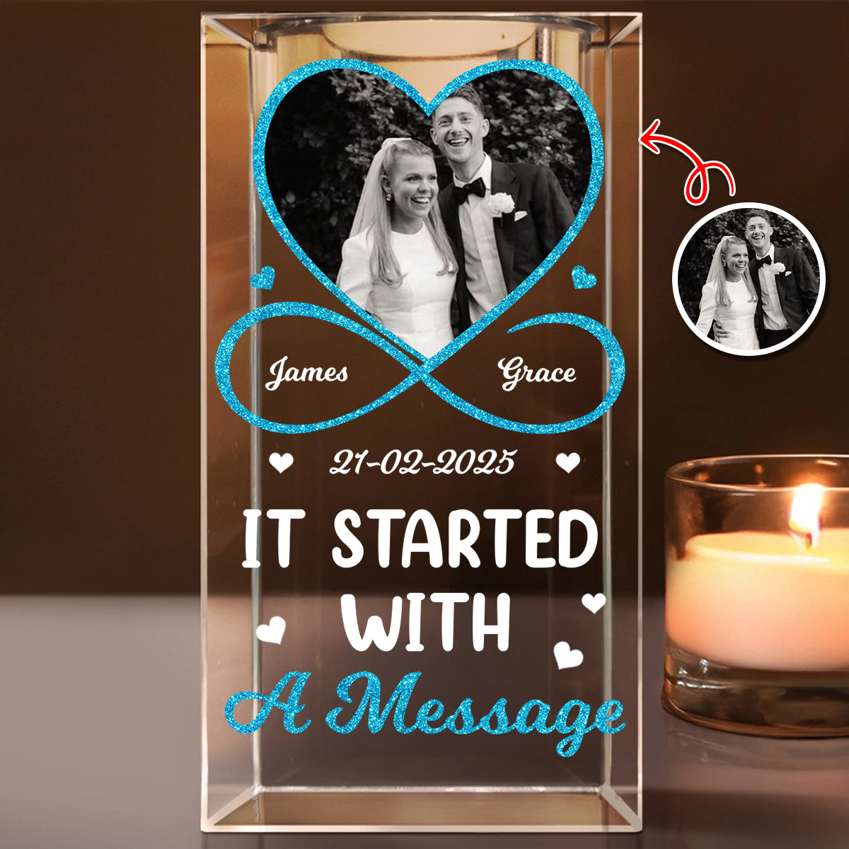 It Started With A Message - Personalized Crystal Candle Holder