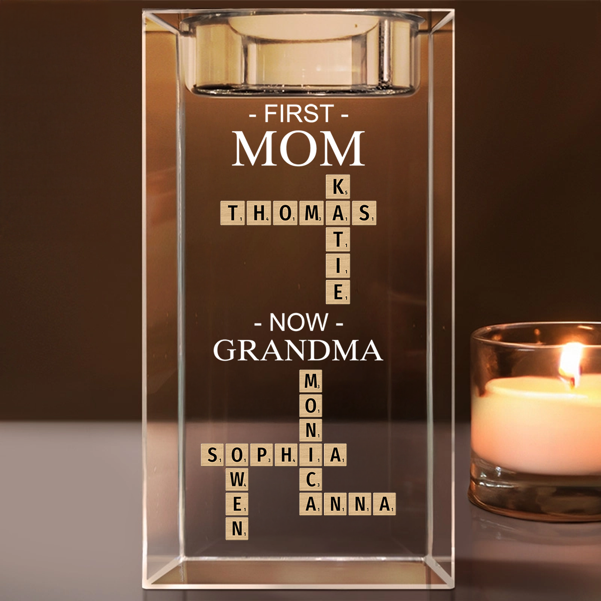 First and Now - Personalized Crystal Candle Holder