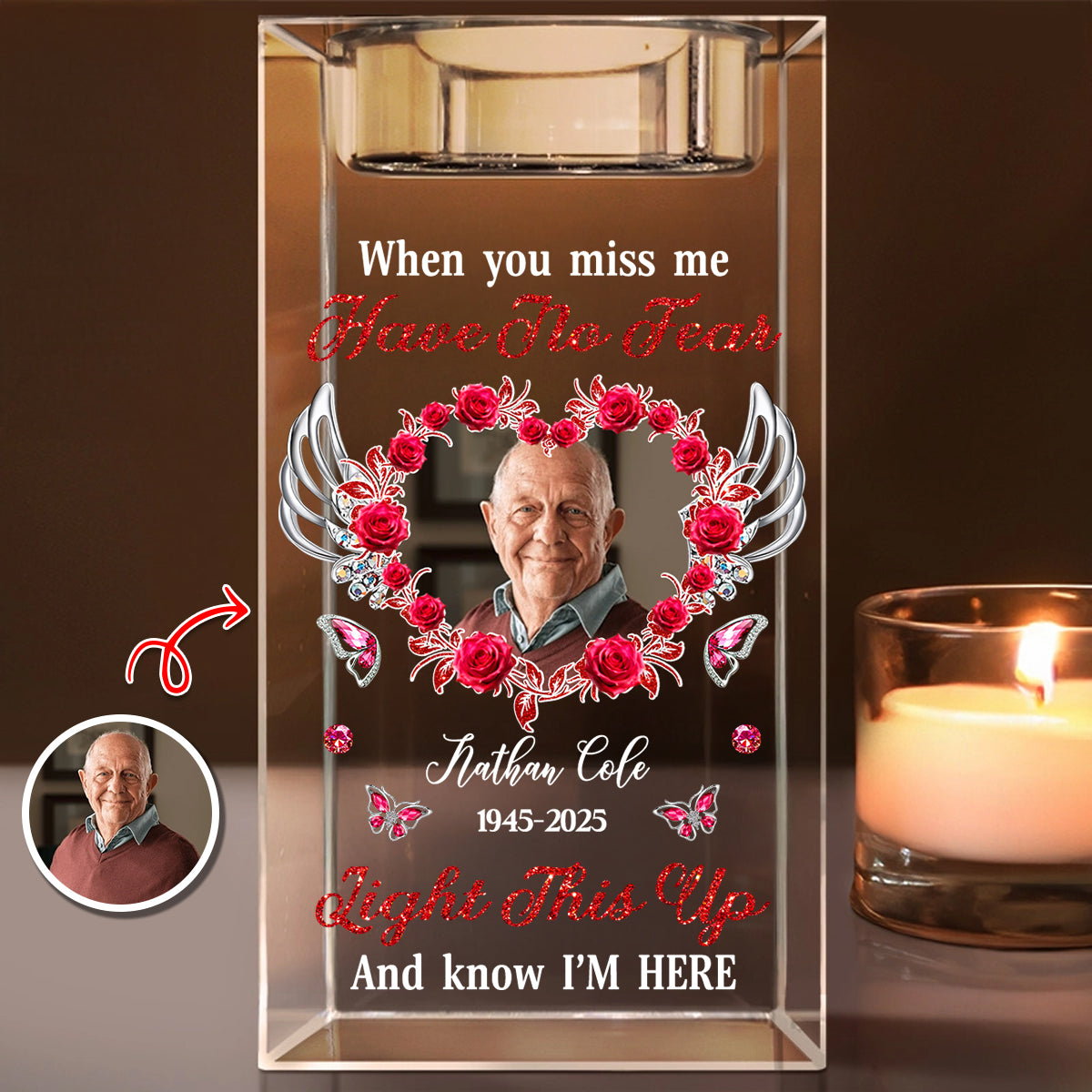 Light This Up and Know I'm Here - Personalized Crystal Candle Holder