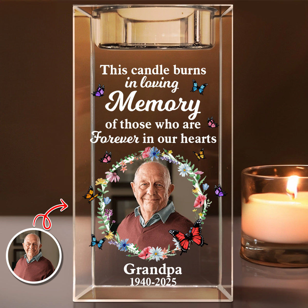 In Loving Memory  - Personalized Crystal Candle Holder - Memorial Gift