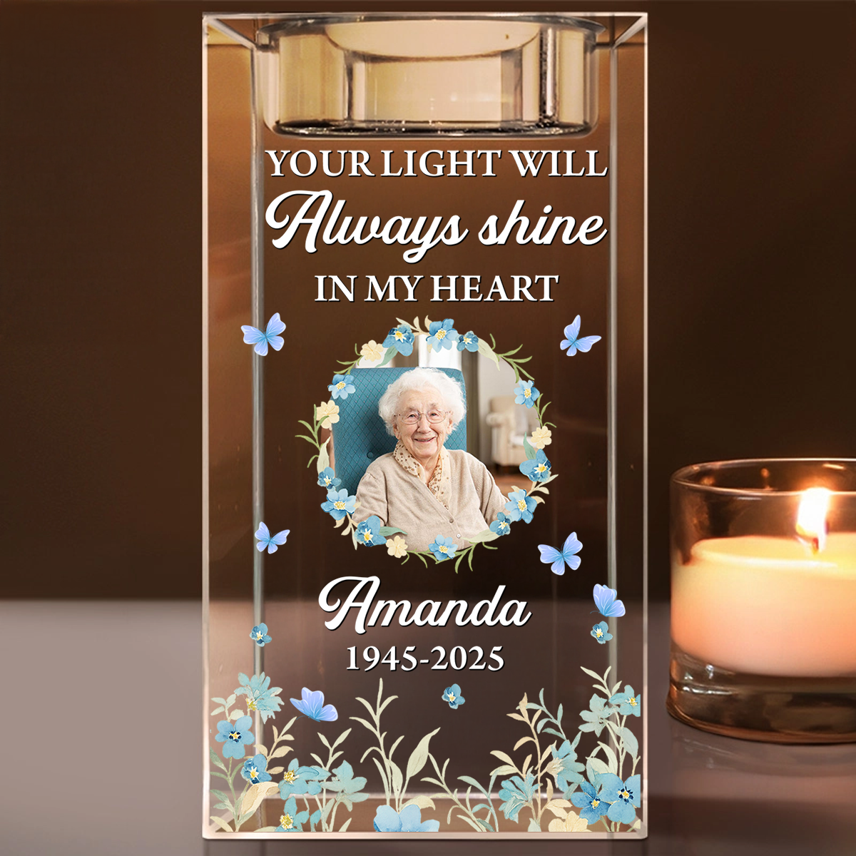 Your Light Will Always Shine - Personalized Crystal Candle Holder - Sympathy Gift