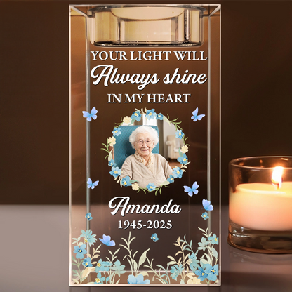 Your Light Will Always Shine - Personalized Crystal Candle Holder - Sympathy Gift