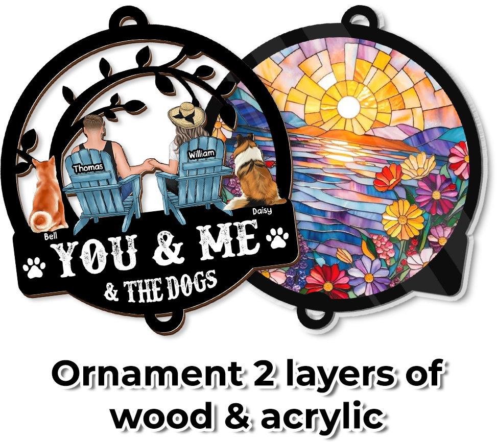 You & Me And The Dogs - Ornament Hanging Piece With Crystal Charm - Couple Gift