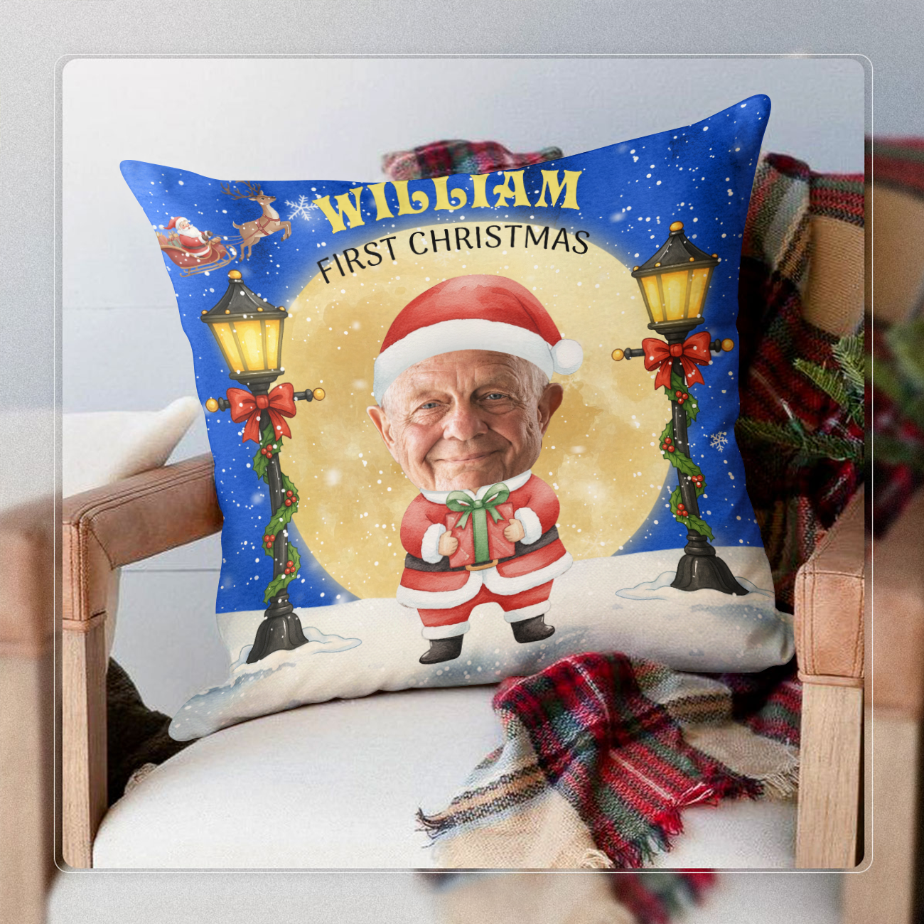 Custom Name and Photo - First Christmas - Personalized Pillow - Christmas Gift