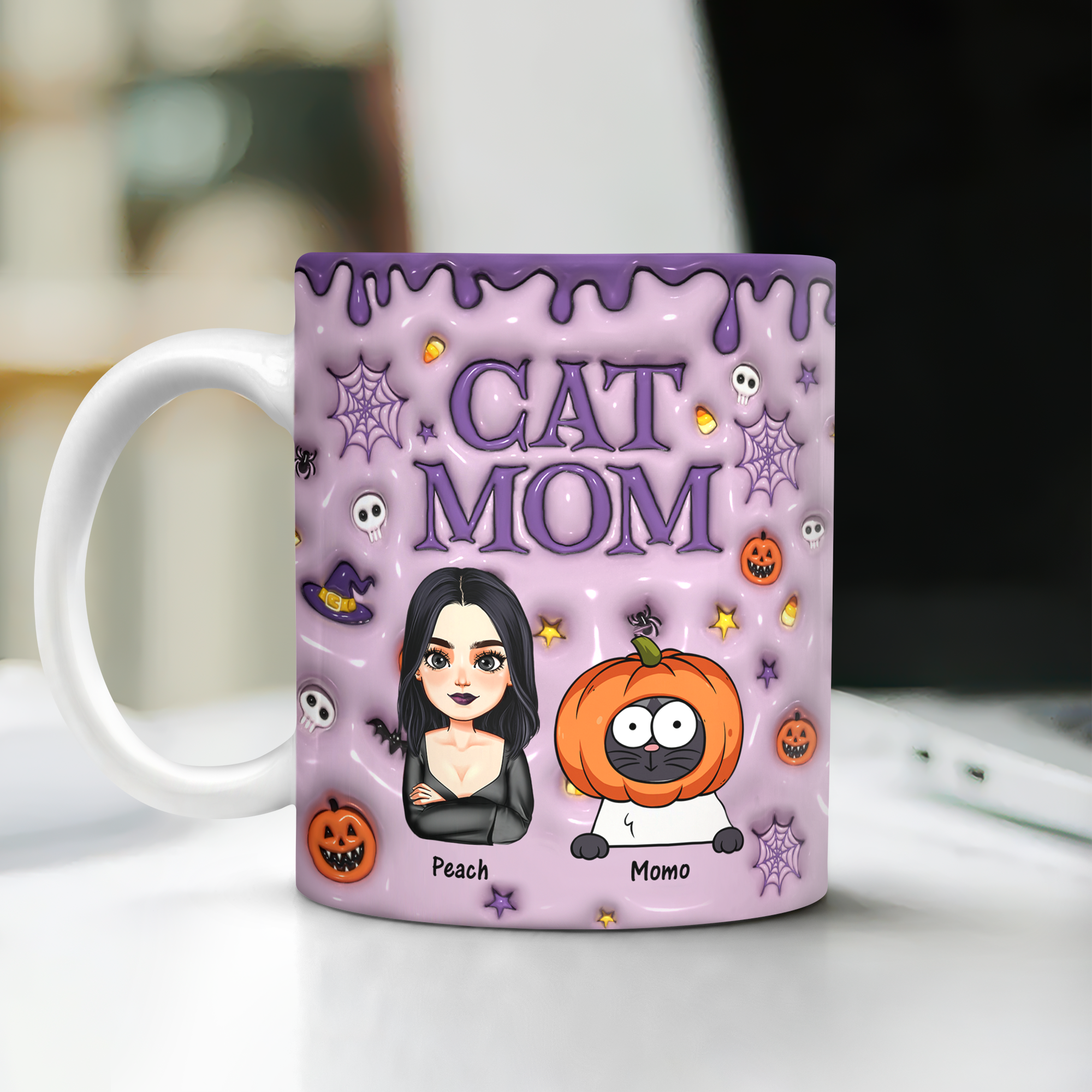 Cat Mom - Custom Name and Appearance - Personalized Halloween Mug