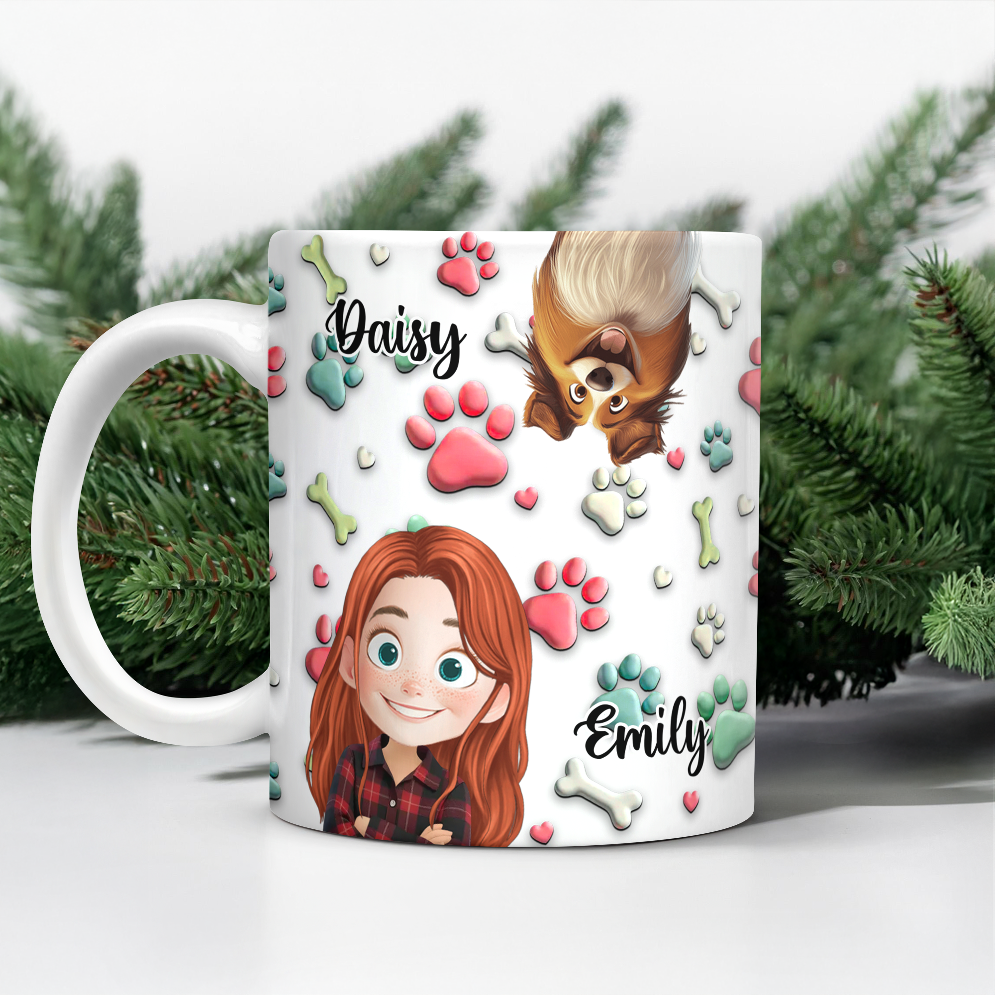 Dog and Human Cartoon - Custom Name and Appearance - Personalized Mug for Dog Lover