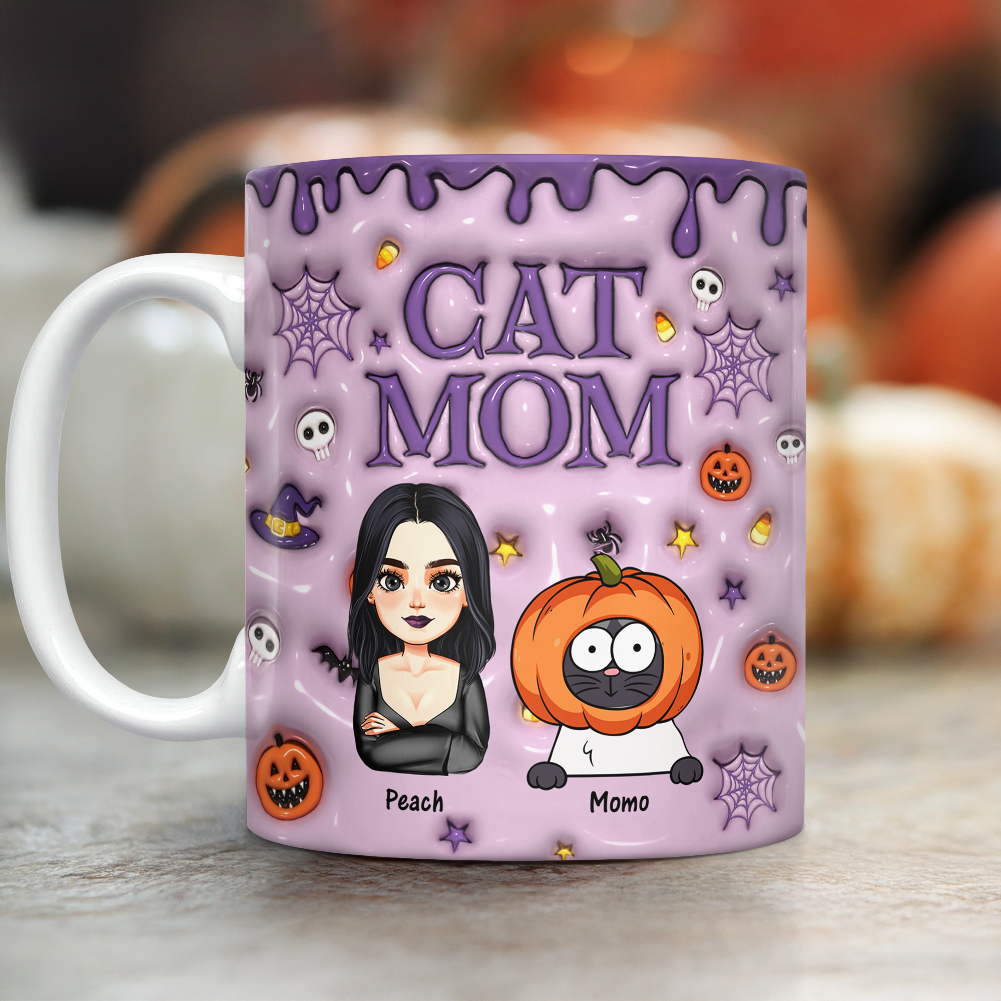 Cat Mom - Custom Name and Appearance - Personalized Halloween Mug