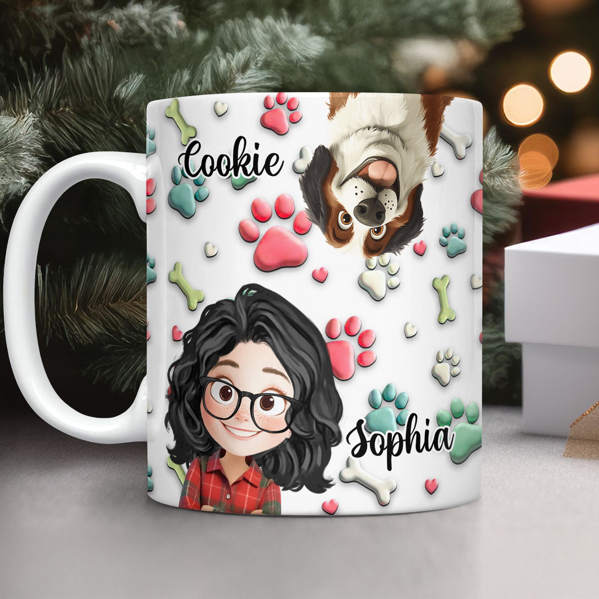 Dog and Human Cartoon - Custom Name and Appearance - Personalized Mug for Dog Lover
