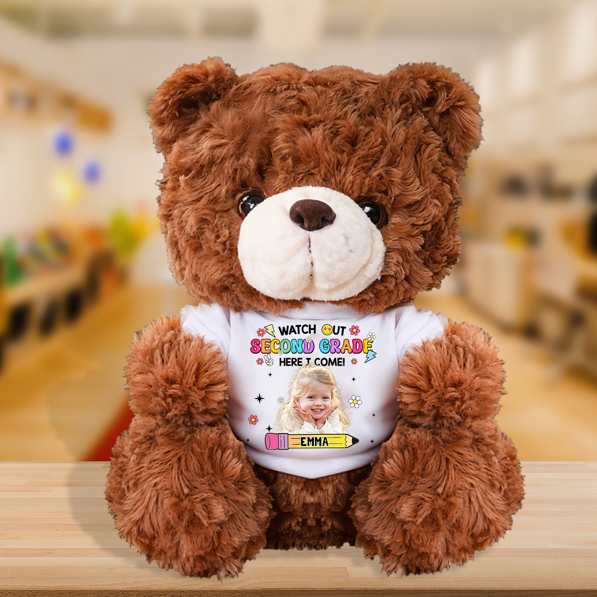 Personalized Back To School Teddy Bear Plush for Kids - Custom Photo and Name Bear - Personalized Plush Bear