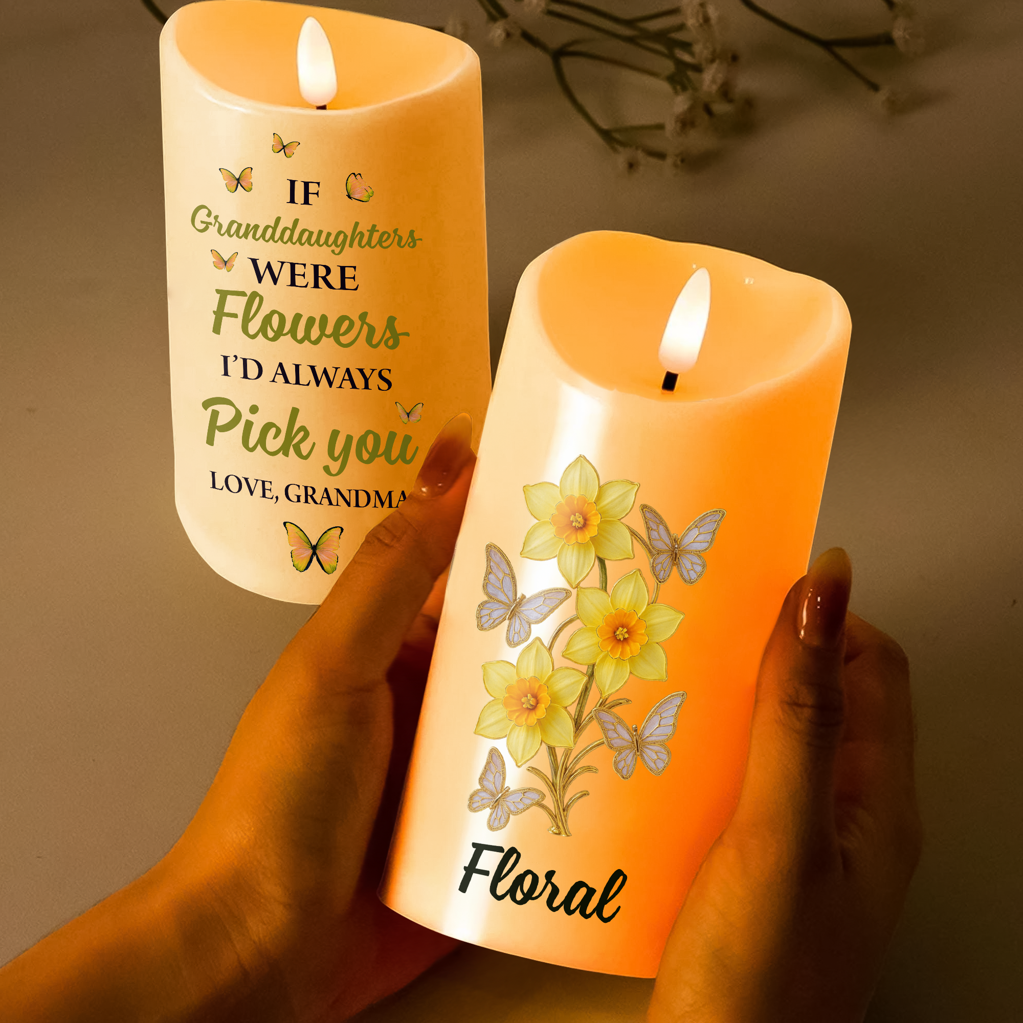 If Granddaughters Were Flowers I'd Always Pick You - Personalize Memorial Photo LED Candle